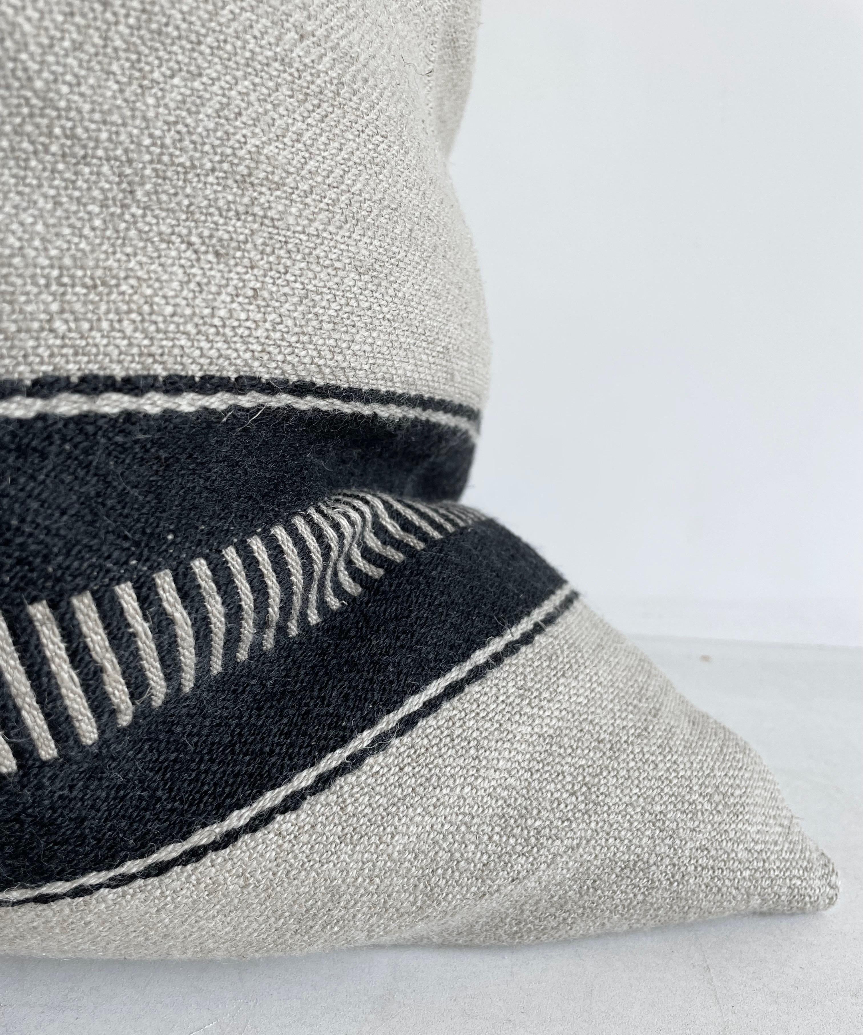 Linen and Wool Marshall Stripe Black and Natural Pillow Cover For Sale 1
