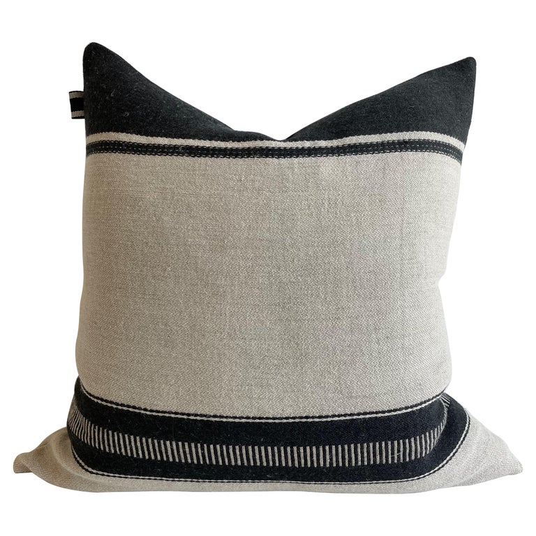 Linen and Wool Marshall Stripe Black and Natural Pillow Cover