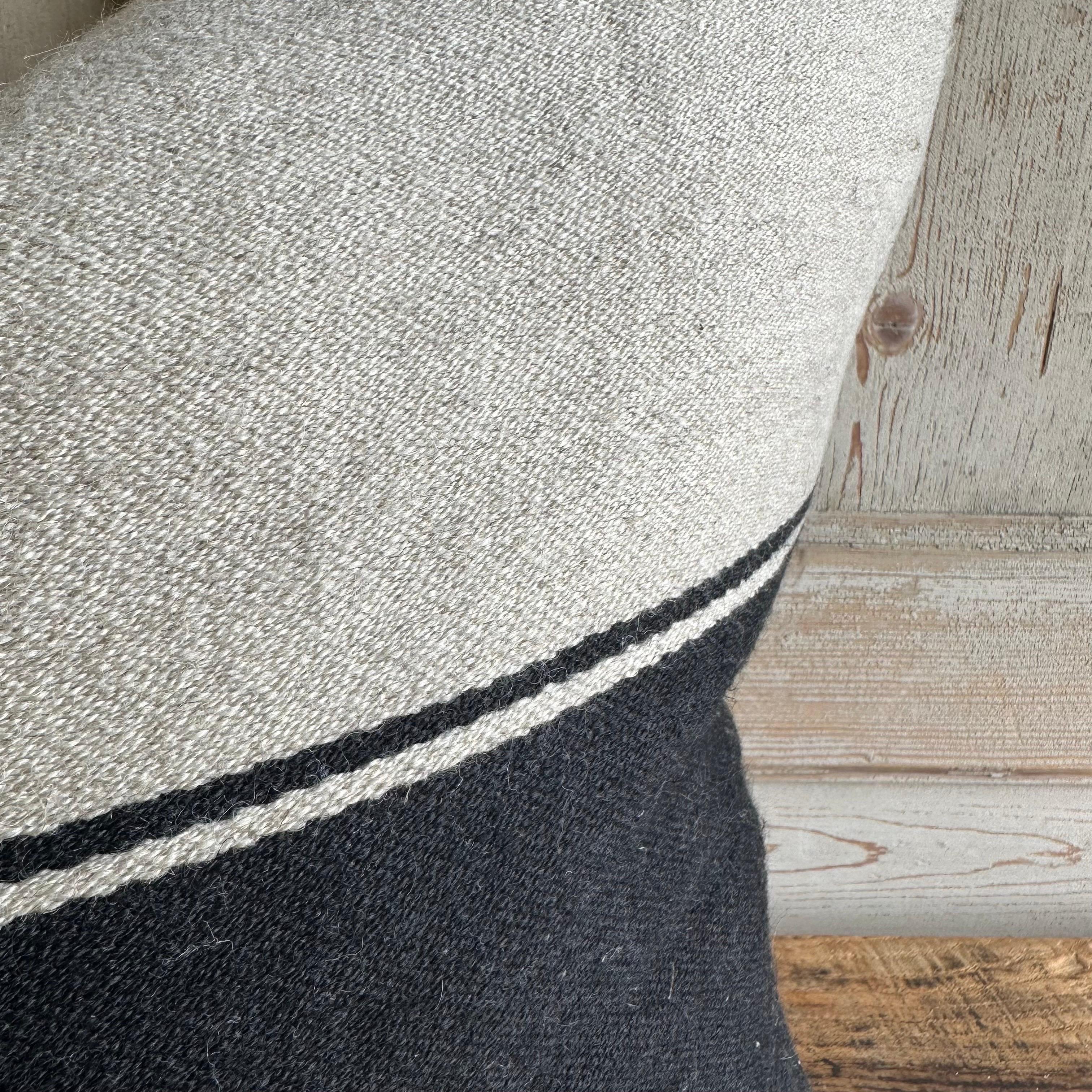 Belgian Linen and Wool Pillow in Natural and Black Stripe For Sale
