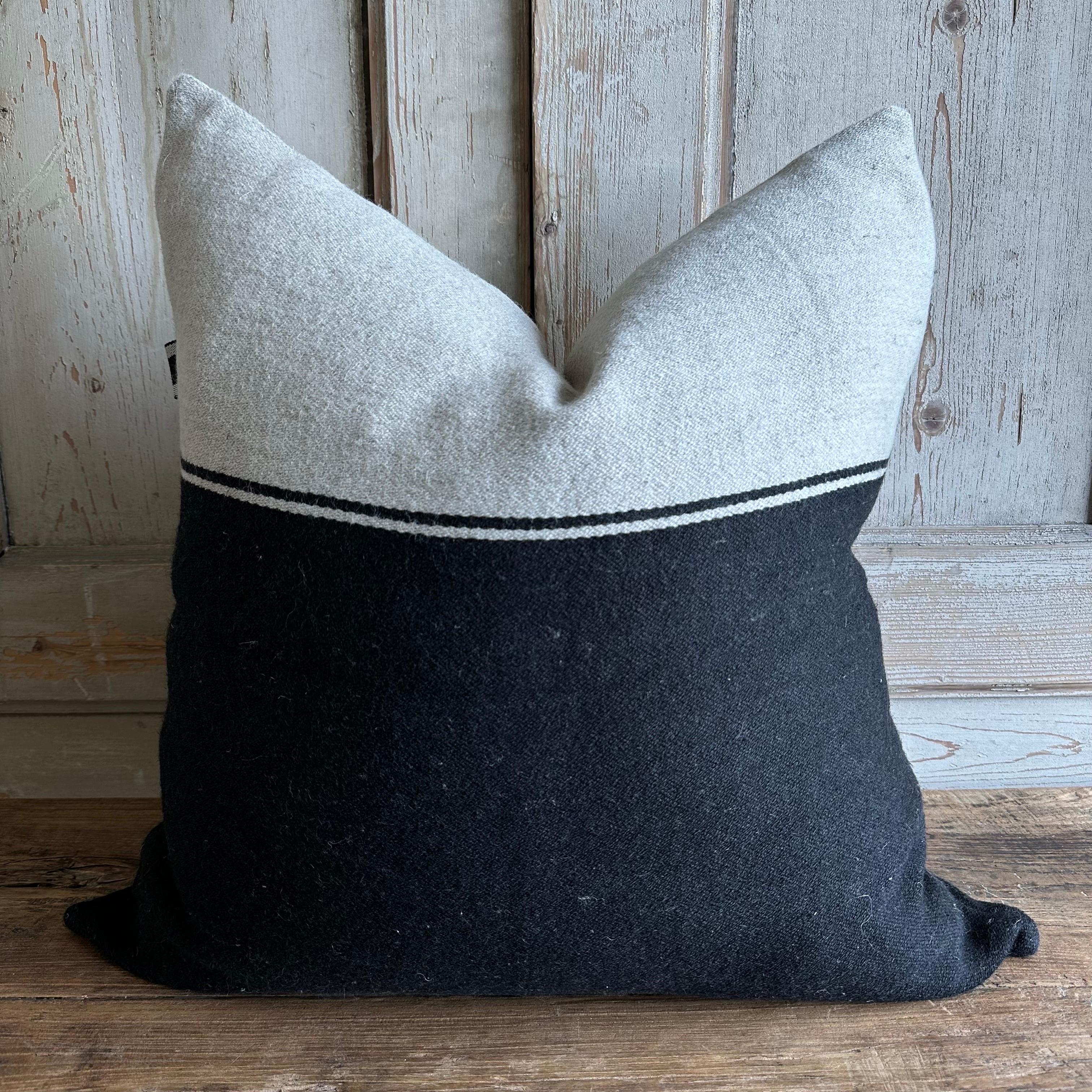 Linen and Wool Pillow in Natural and Black Stripe In New Condition For Sale In Brea, CA