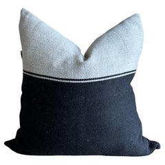 Linen and Wool Pillow in Natural and Black Stripe