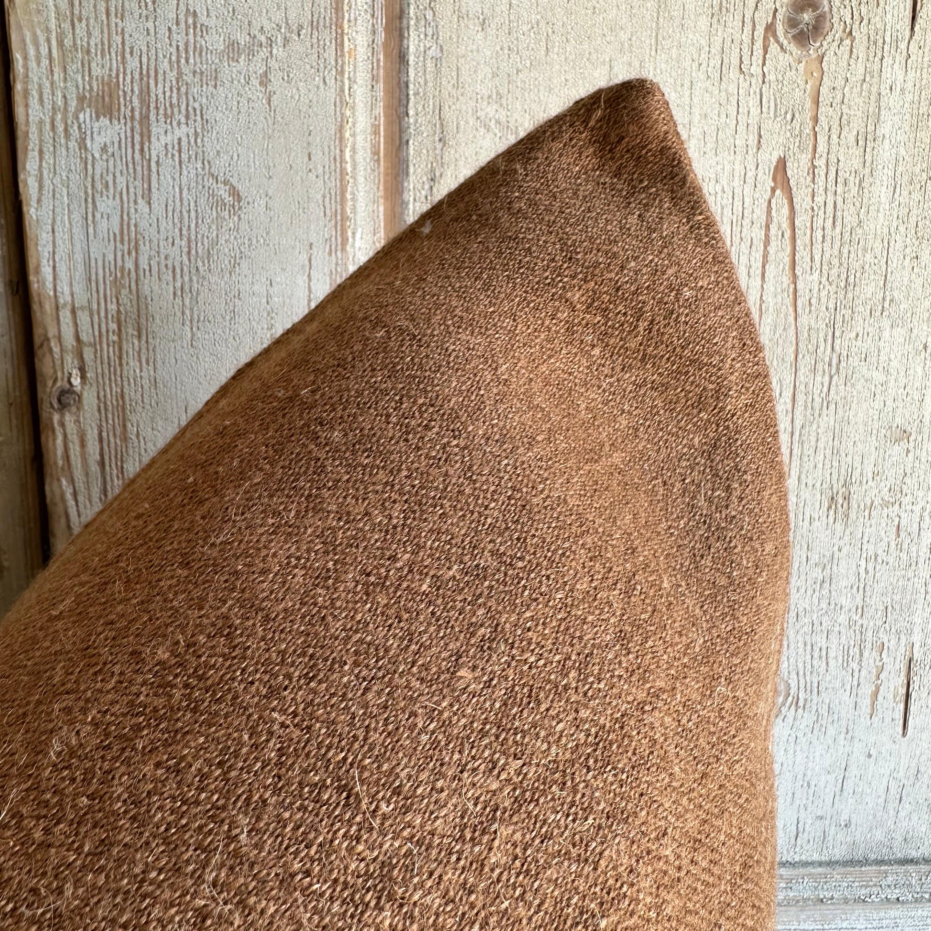 Linen and Wool Washed Pillow in Natural and Wax Brown In Good Condition For Sale In Brea, CA