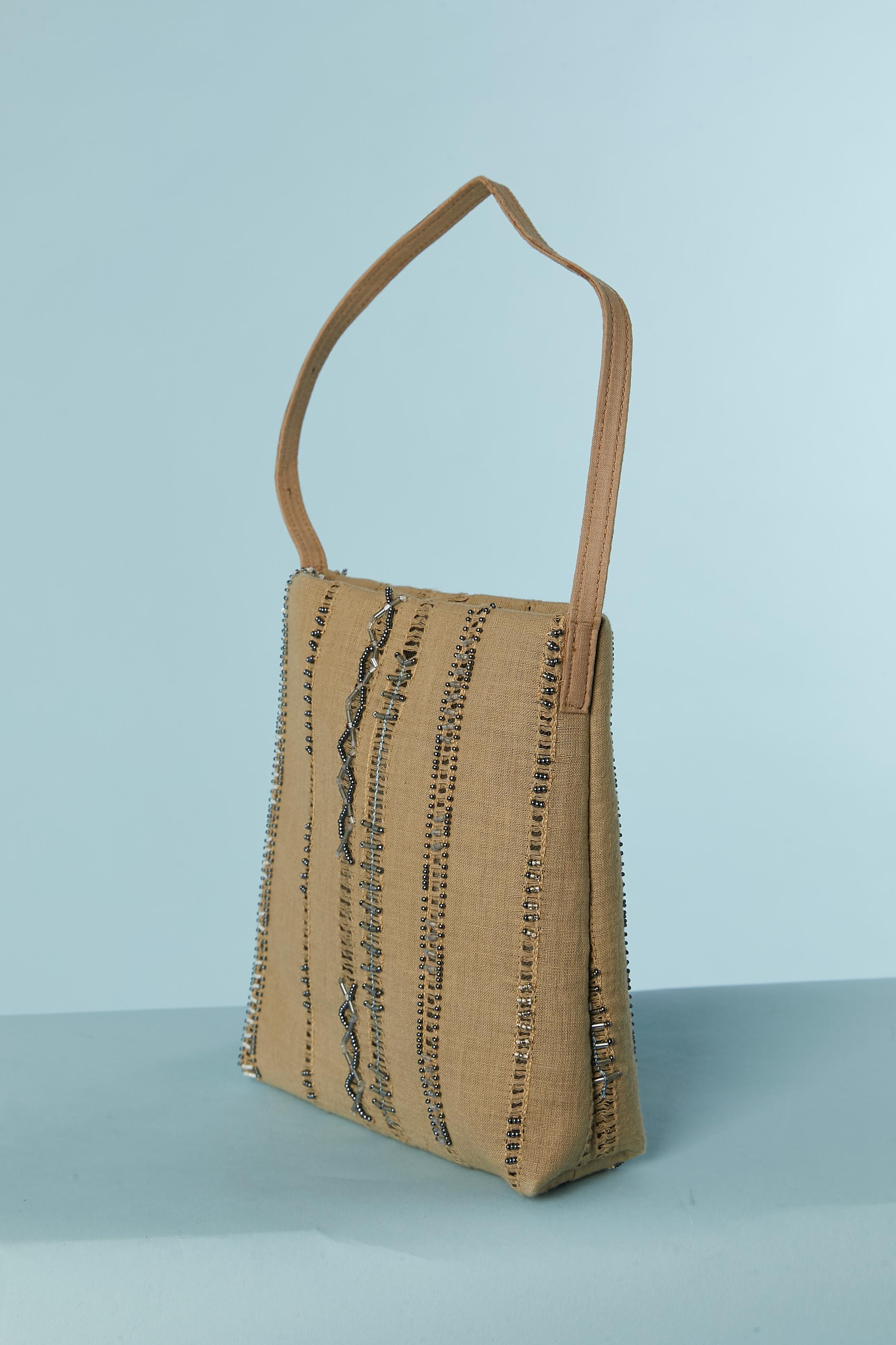 Brown Linen beaded top handle bag ETRO For Sale
