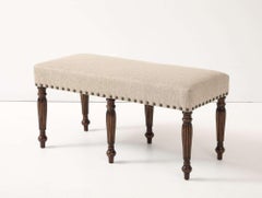 Linen Bench with Reeded Turned Legs