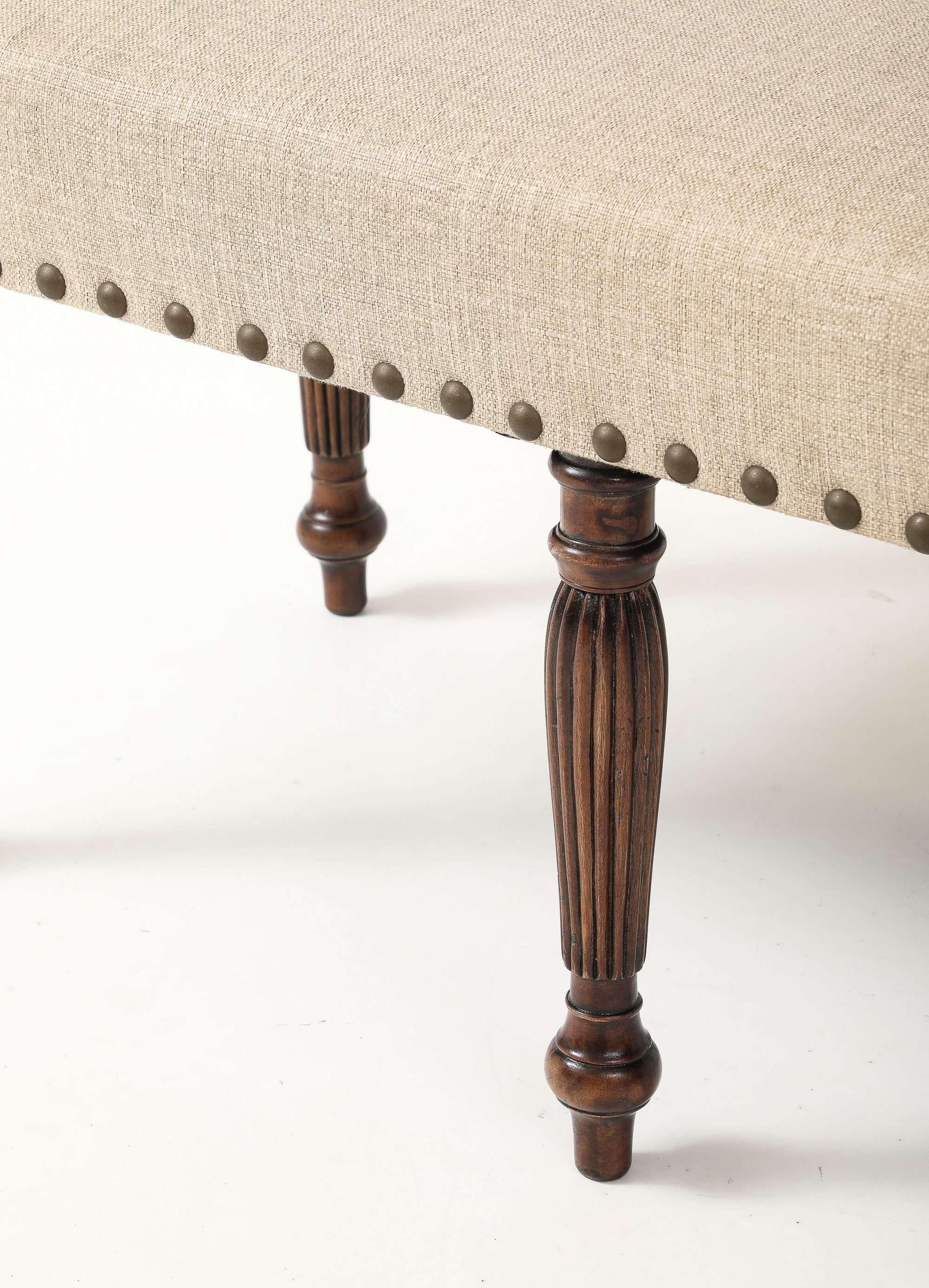 Panchina in lino con gambe tornite in canna in vendita 1