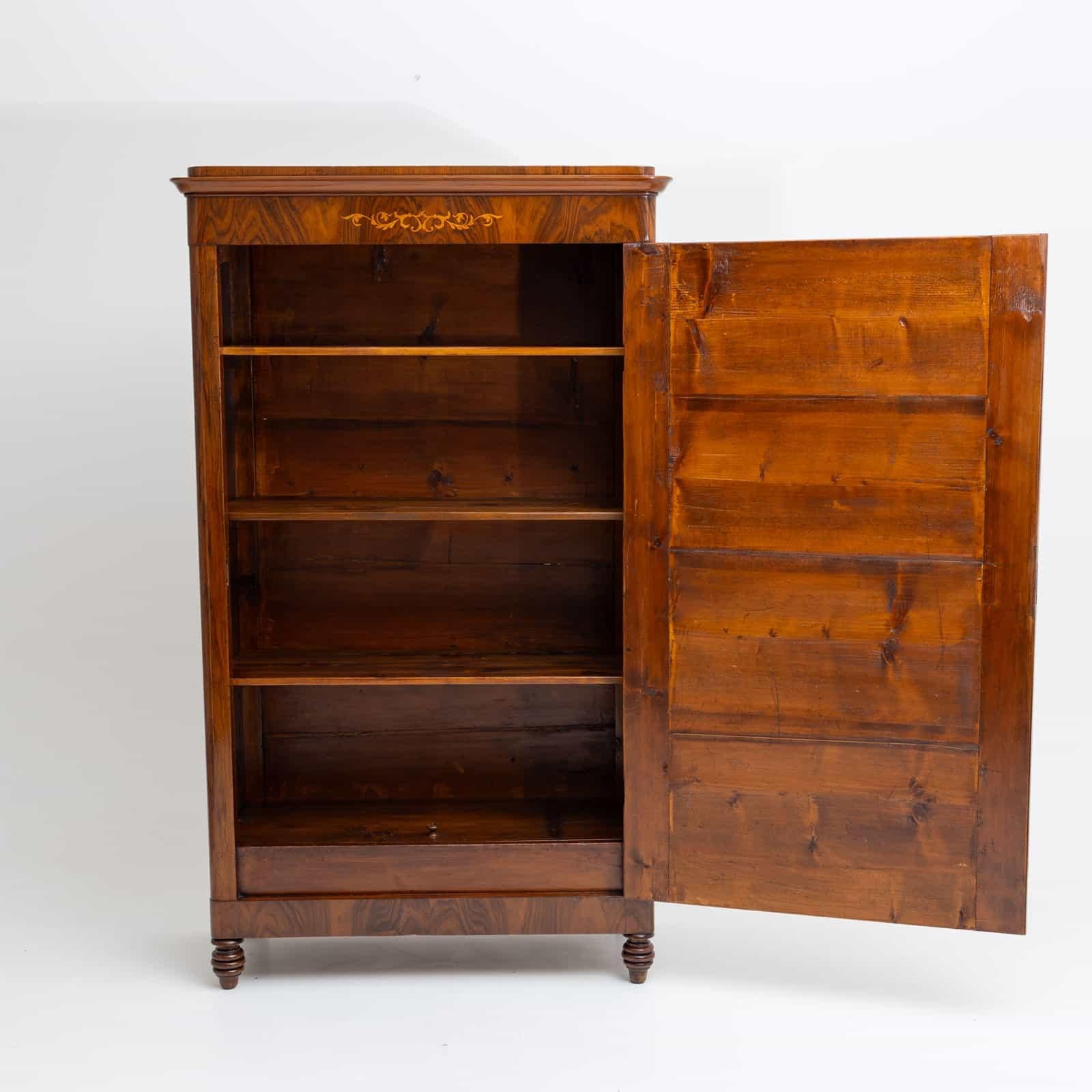 Austrian Linen Cabinet with one door, polished walnut with inlays, Mid-19th Century For Sale