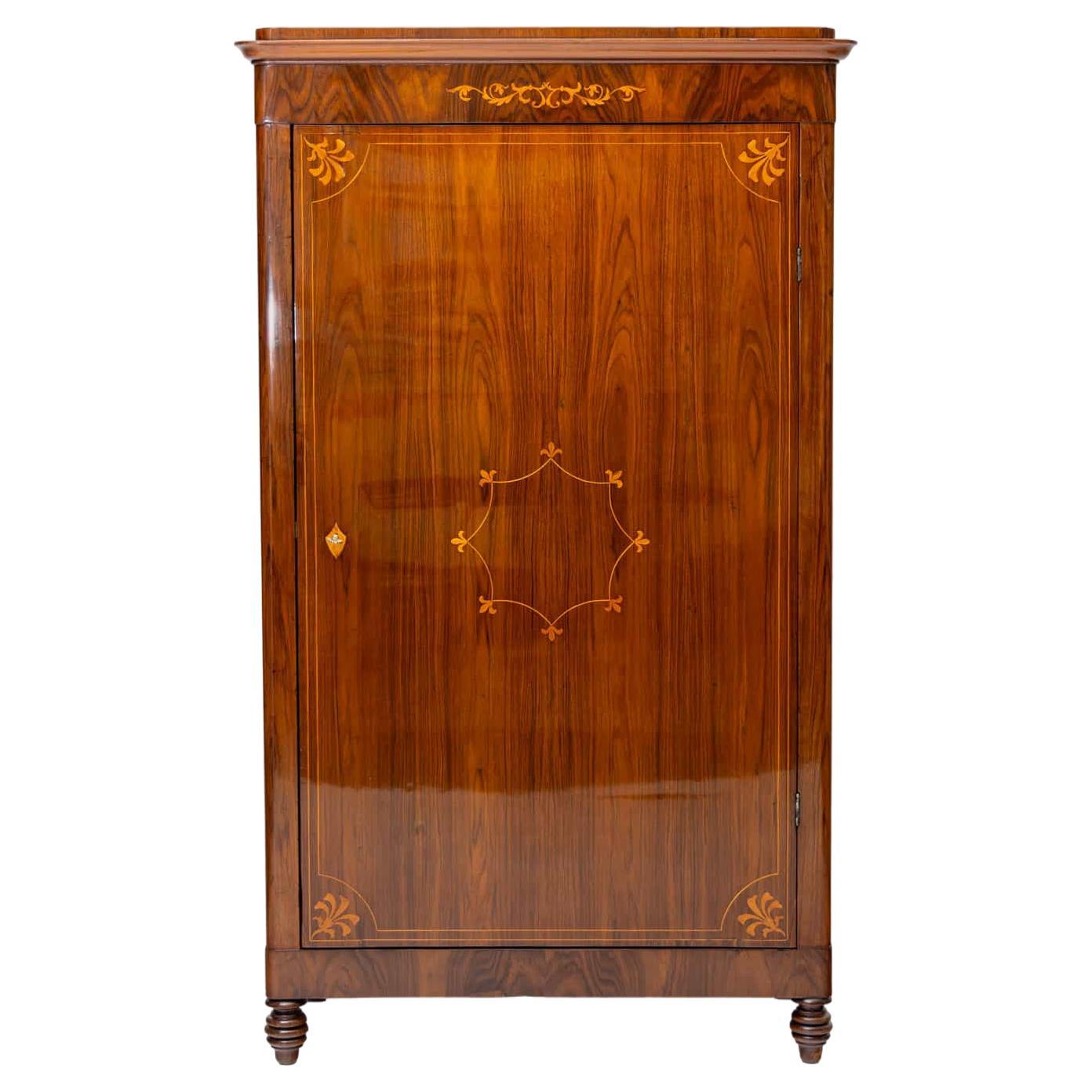 Linen Cabinet with one door, polished walnut with inlays, Mid-19th Century For Sale