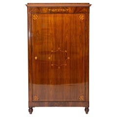 Antique Linen Cabinet with one door, polished walnut with inlays, Mid-19th Century