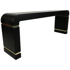 Linen Clad Console with Brass Trim