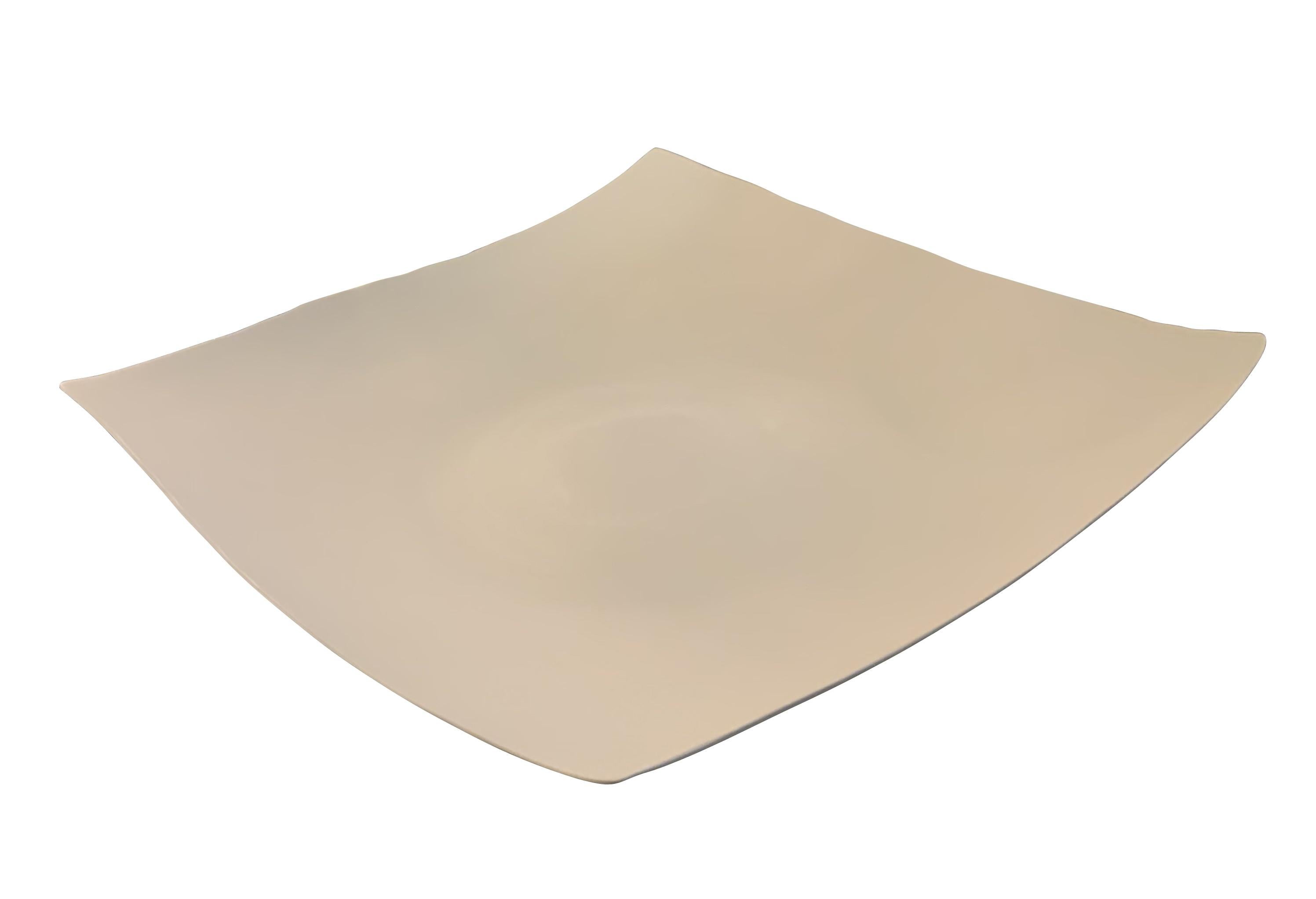 Contemporary Italian handcrafted fine ceramic extra large linen color platter.
Square organically shaped edges.
 