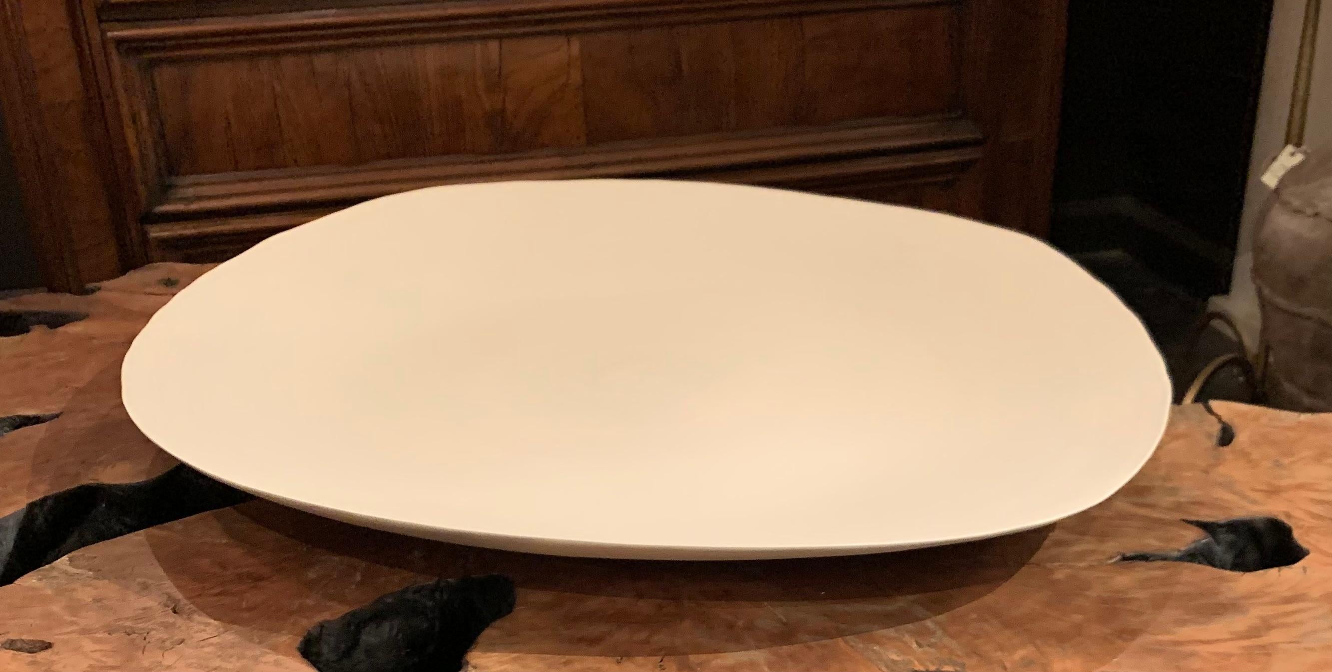 Italian Linen Color Matte Glaze Large Fine Ceramic Platter, Italy, Contemporary