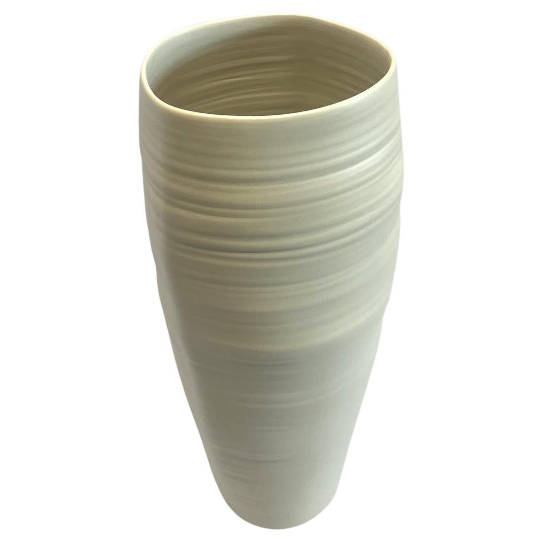 Linen Color Medium Height Cylinder Shaped Ceramic Vase, Italy, Contemporary