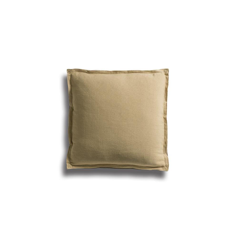 Modern Linen Cotton & Leather Scatter Cushion with Goose Feather Insert For Sale