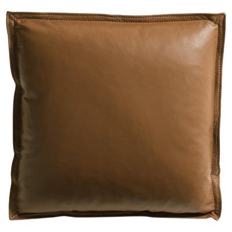 Linen Cotton & Leather Scatter Cushion with Goose Feather Insert For Sale