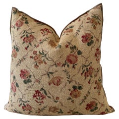 Linen Floral Pillow with Down Feather Insert Made in France