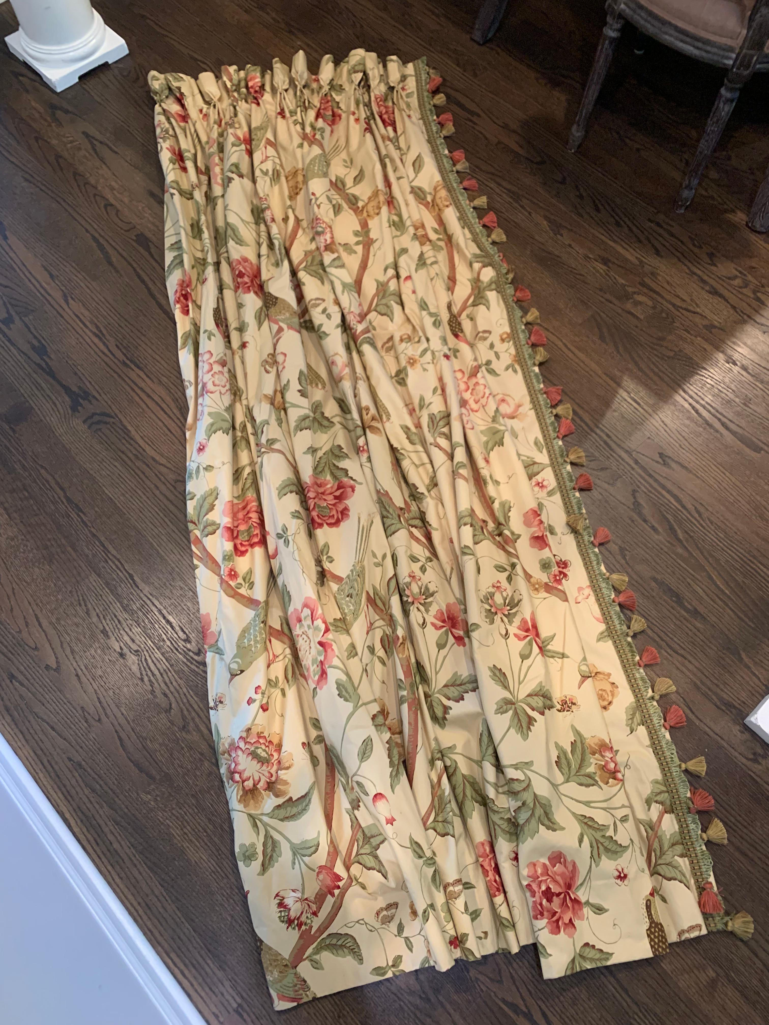 Linen Full Length Curtains, 2 available, Schumacher fabric  For Sale 3