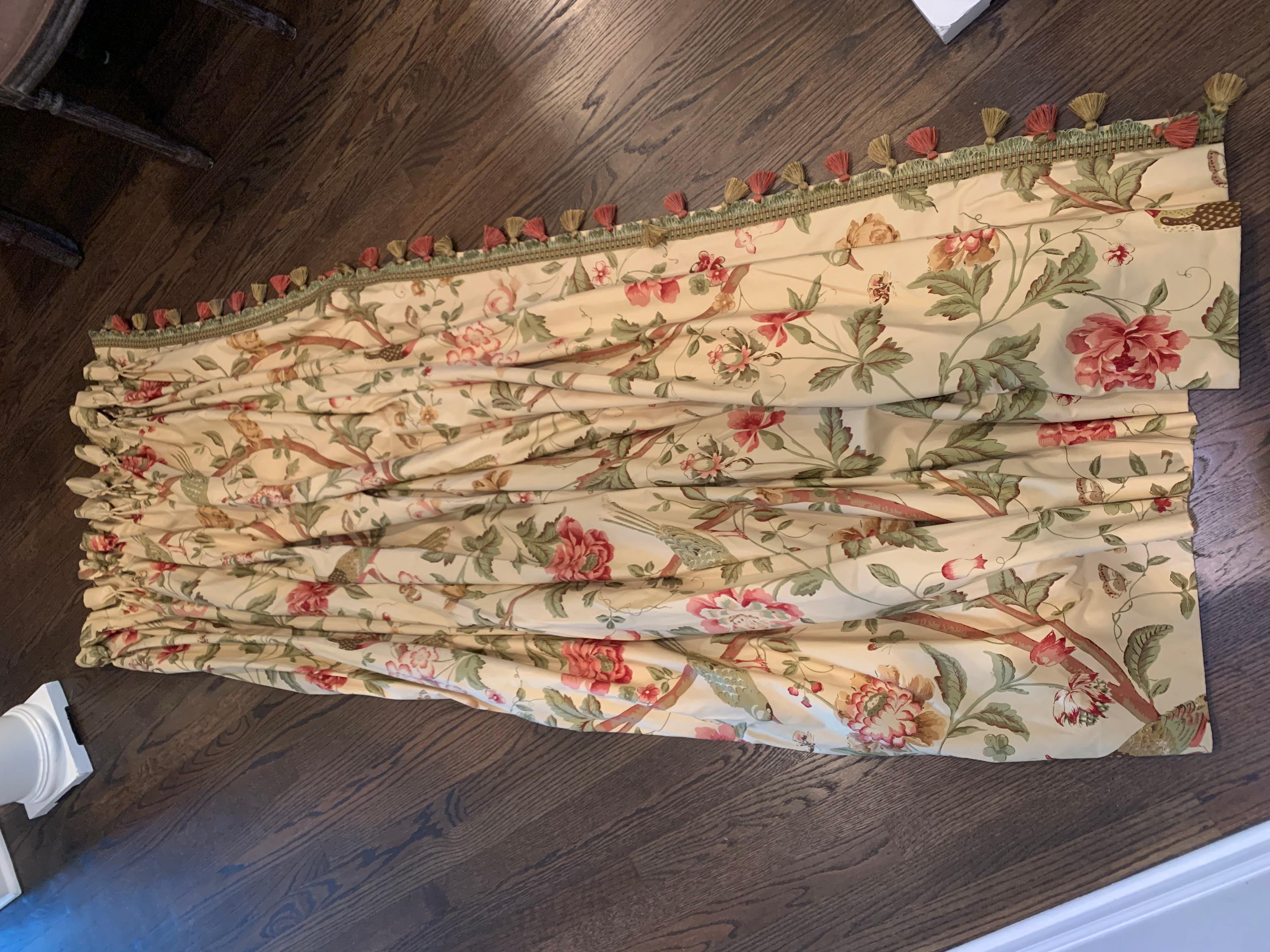 Romantic Linen Full Length Curtains, 2 available, Schumacher fabric  For Sale