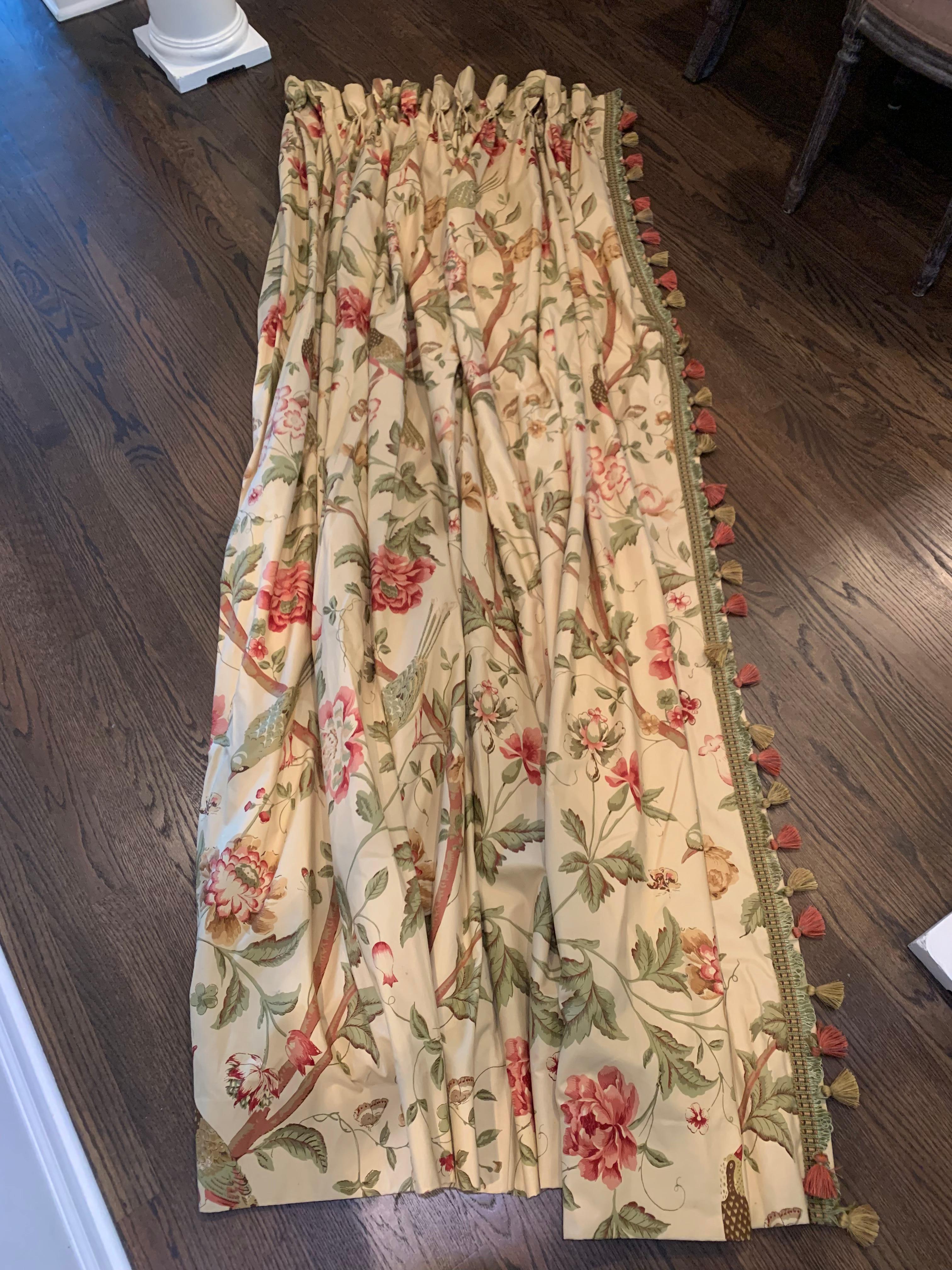 Linen Full Length Curtains, 2 available, Schumacher fabric  For Sale