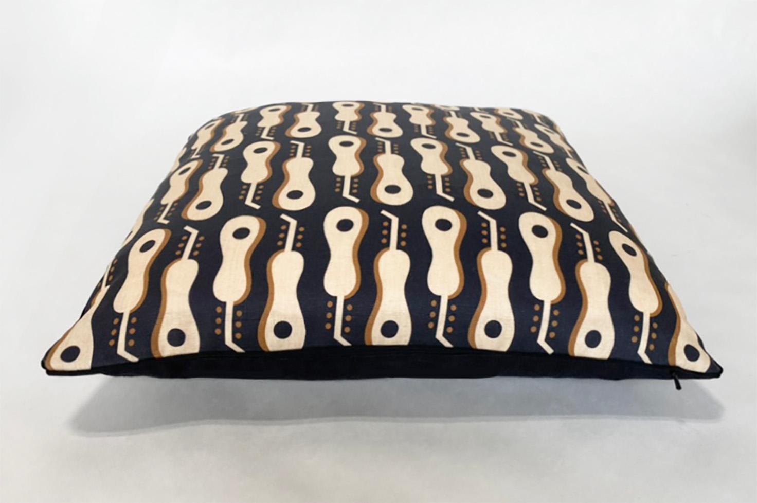 Contemporary Linen Guitar Print Throw Pillow with Pattern from Tommi Parzinger Archives For Sale
