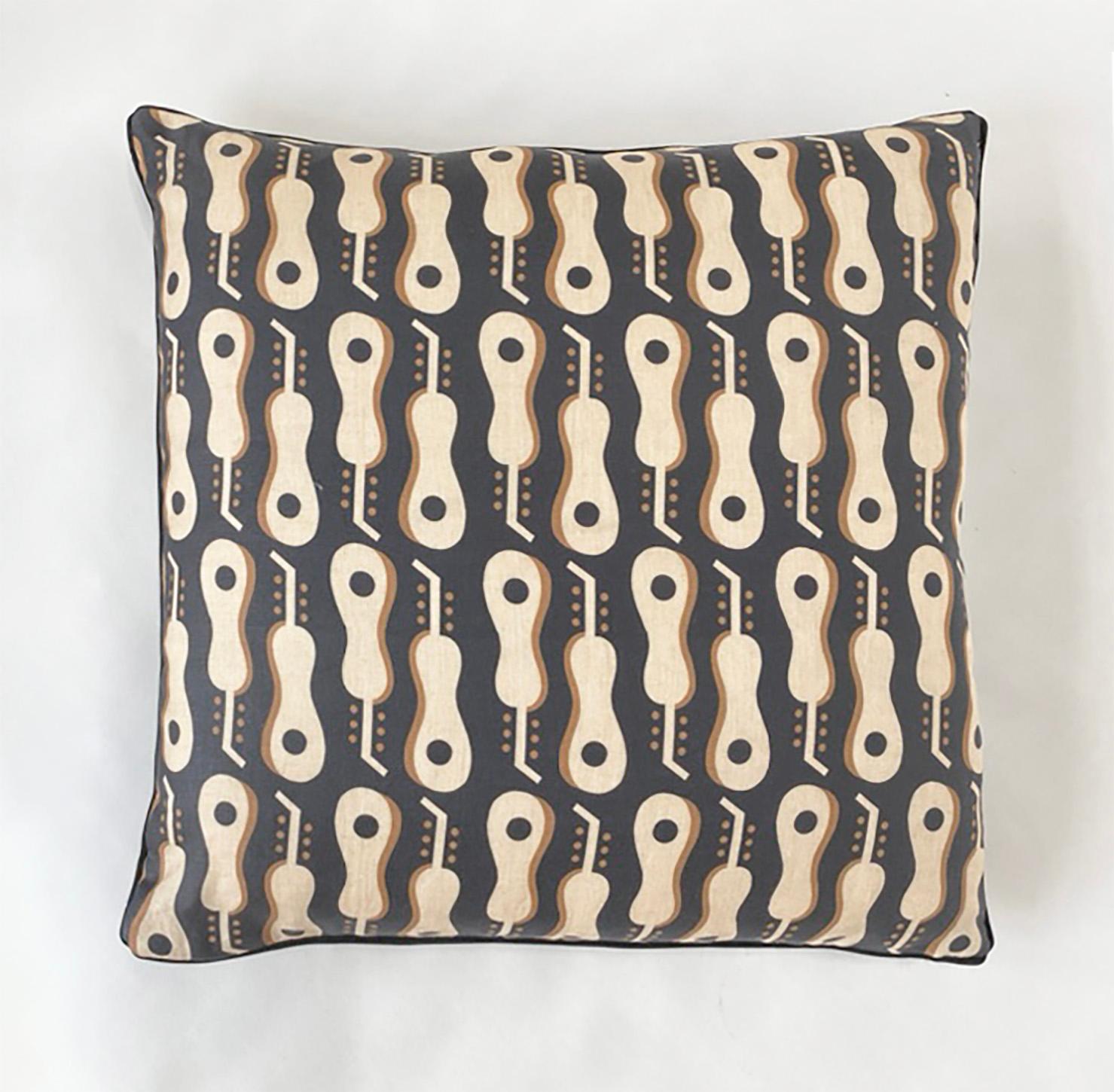 Linen Guitar Print Throw Pillow with Pattern from Tommi Parzinger Archives For Sale 4