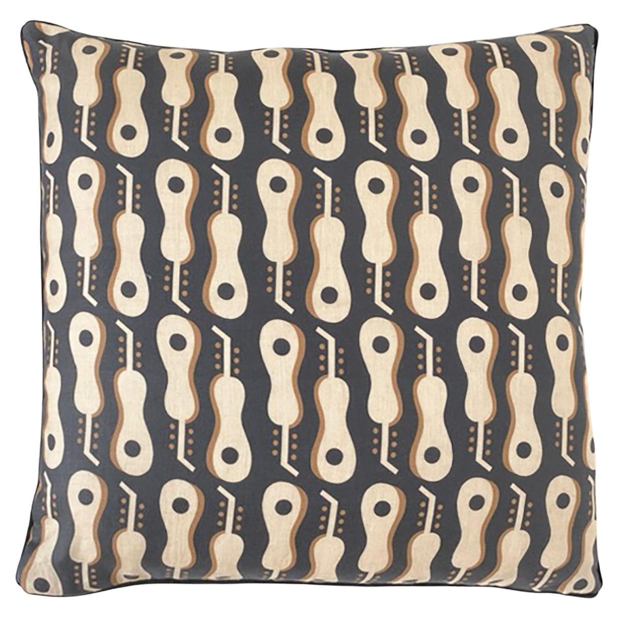 Linen Guitar Print Throw Pillow with Pattern from Tommi Parzinger Archives