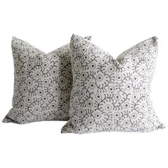 Linen Hand Block Accent Pillow Covers Natural and Black