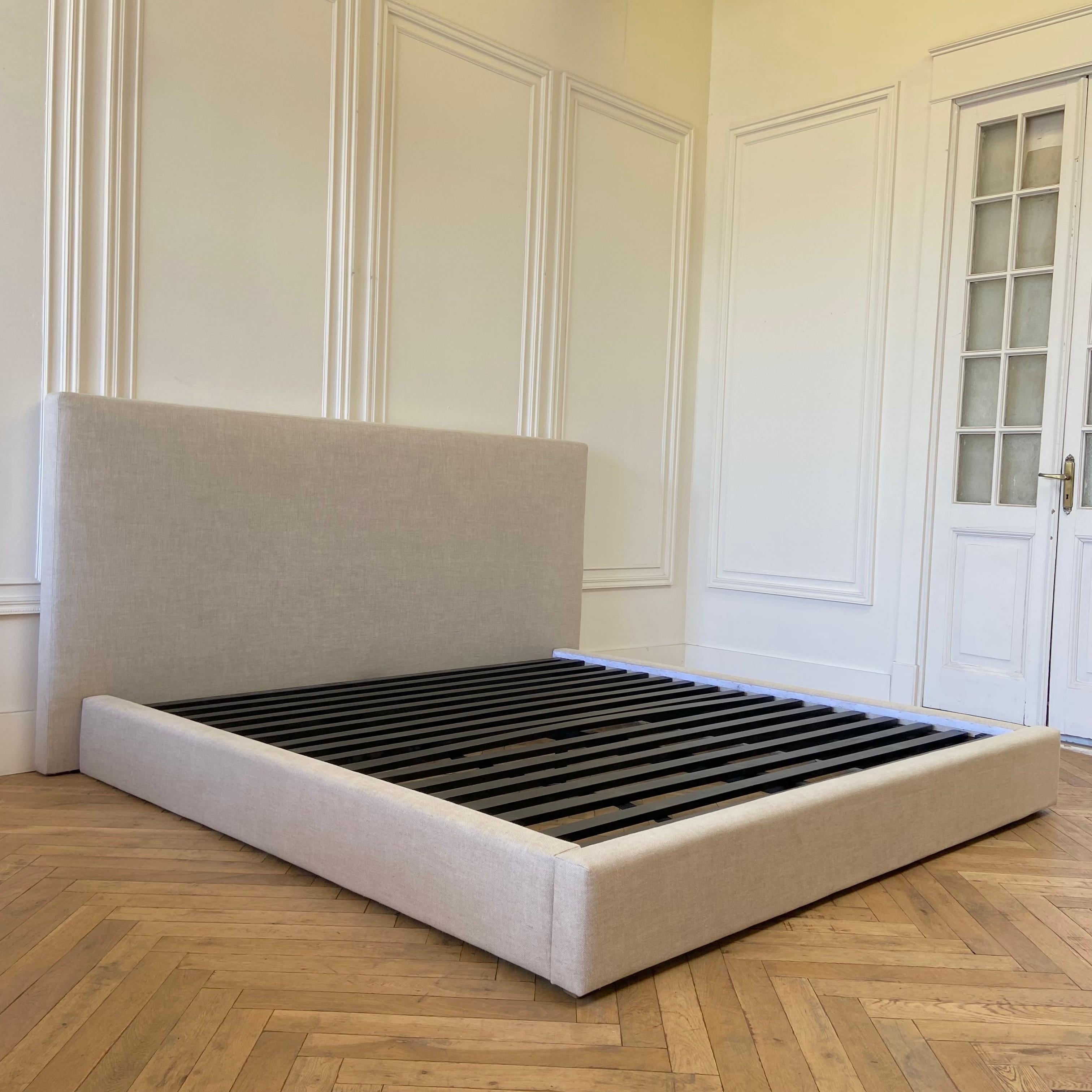 E. King bed 91” W x 87” D x 46” H
Footboard/rails: 10”H 
Floor to slats is 8”H.