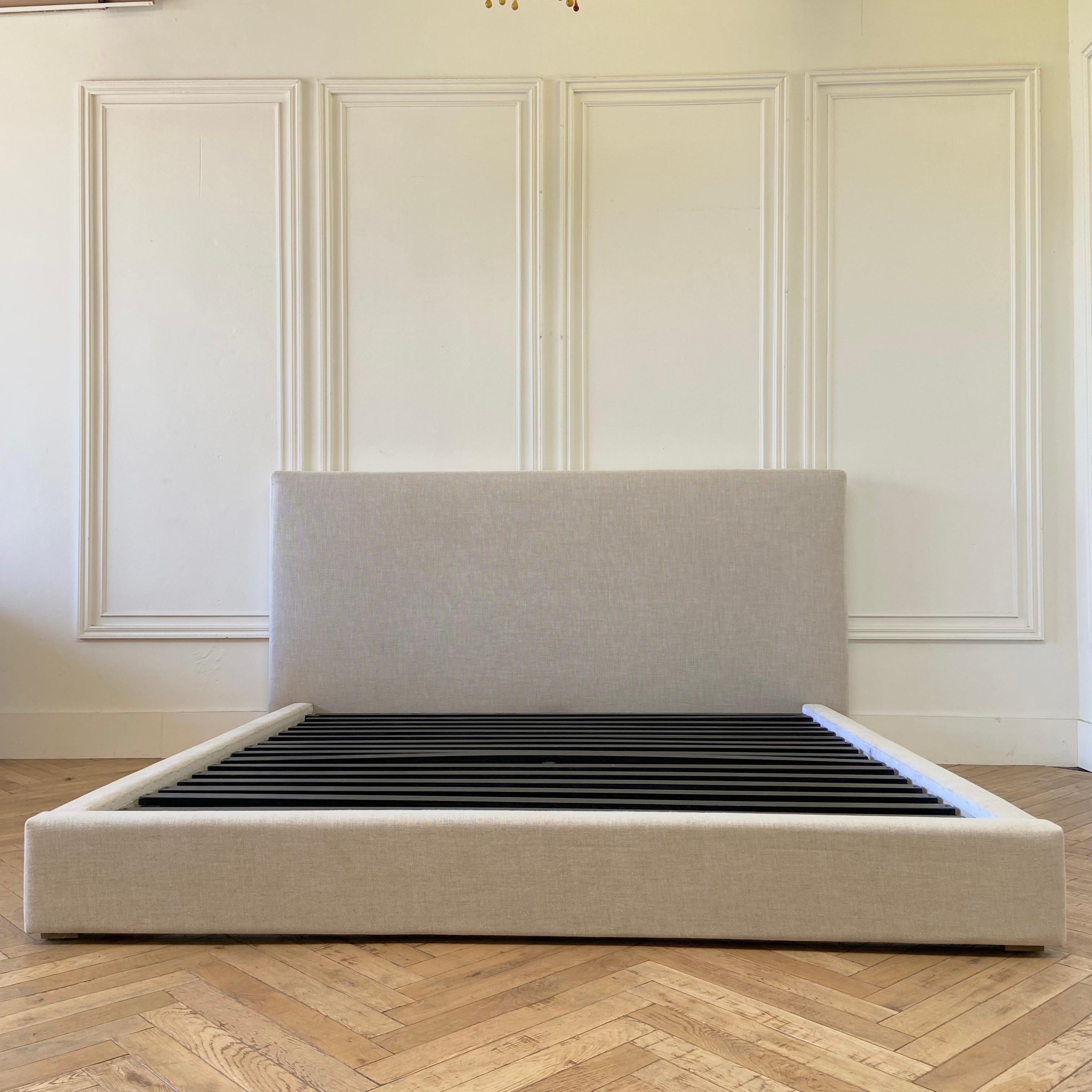 Linen King Size Modern Platform Bed 1