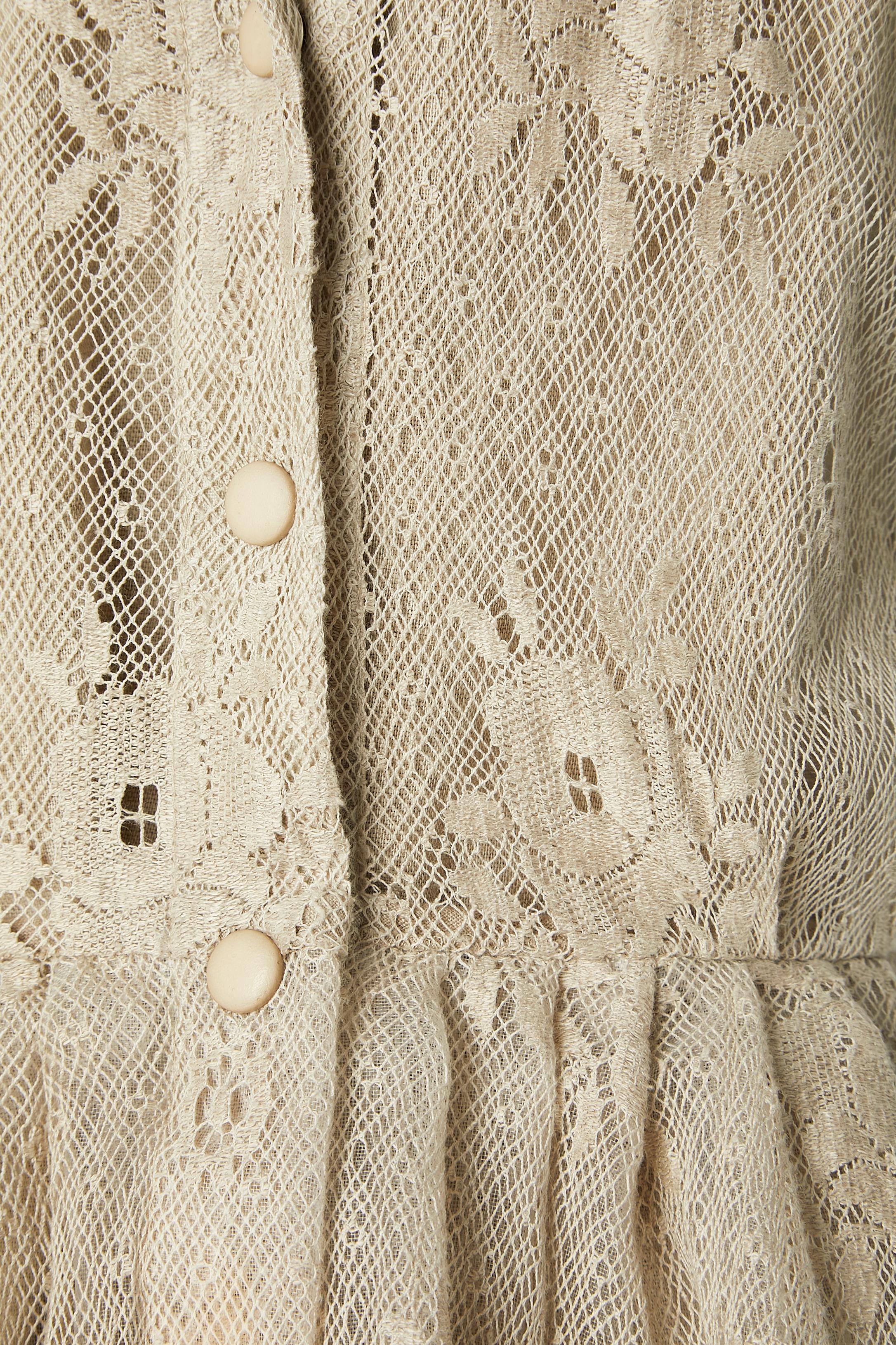 Beige Linen lace dress with linen slip-dress underneath Krizia  For Sale