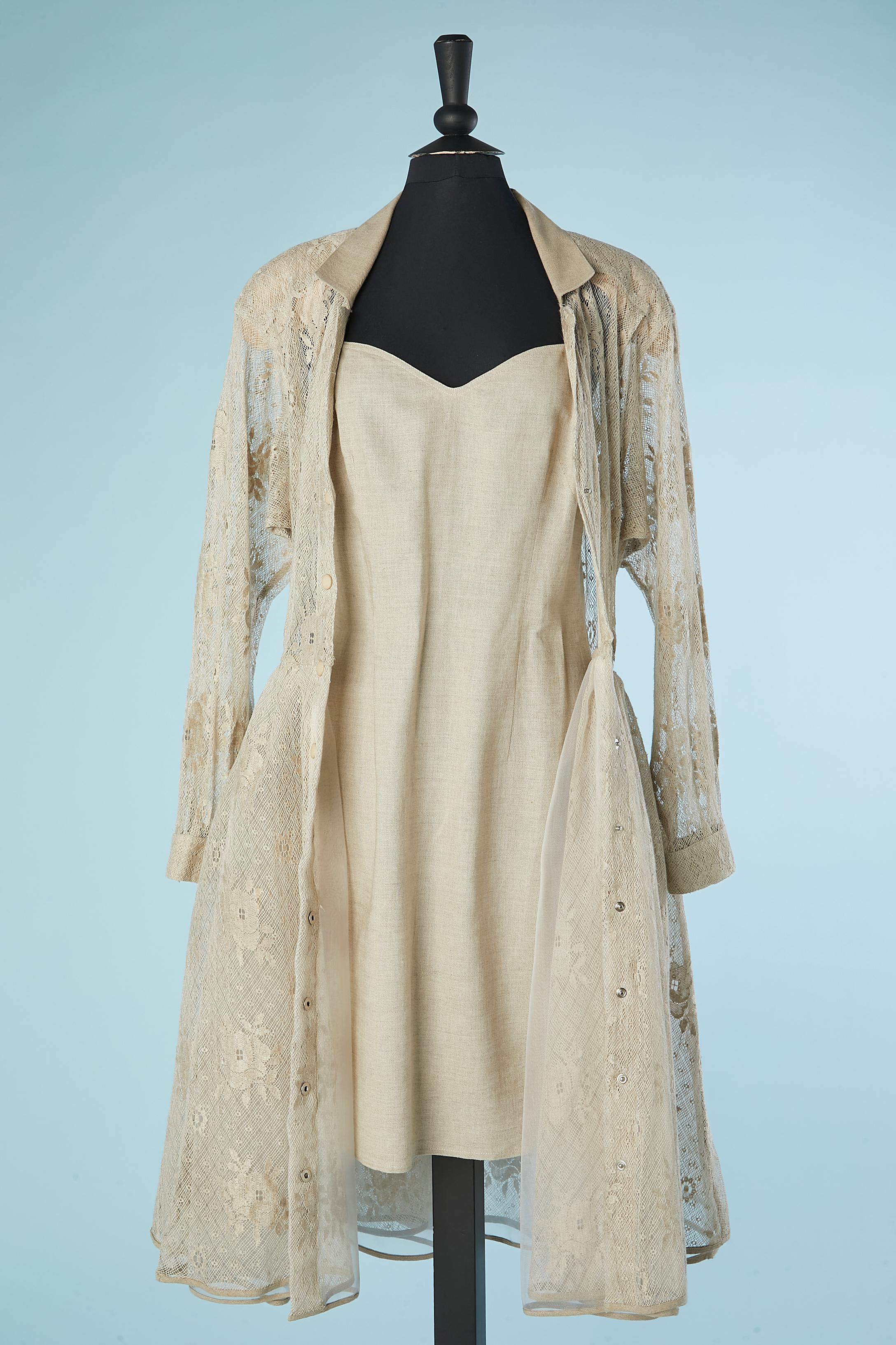 Linen lace dress with linen slip-dress underneath Krizia  For Sale 2