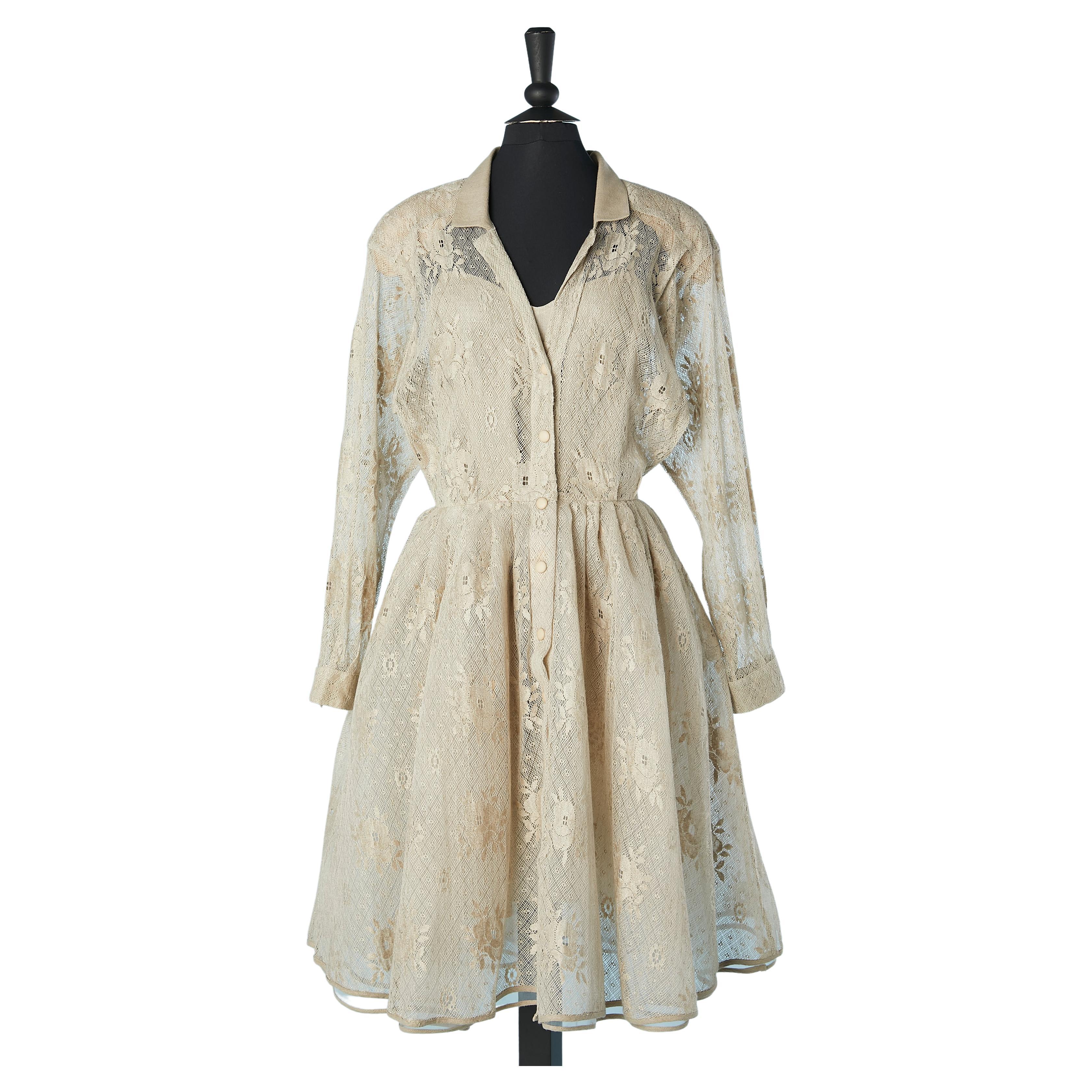 Linen lace dress with linen slip-dress underneath Krizia  For Sale