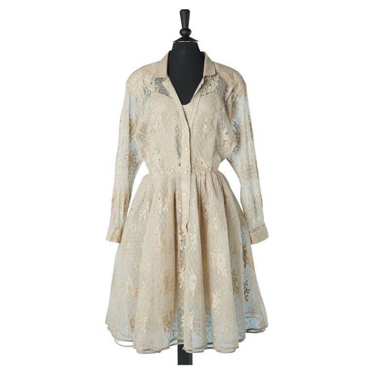Linen lace dress with linen slip-dress underneath Krizia For Sale at 1stDibs
