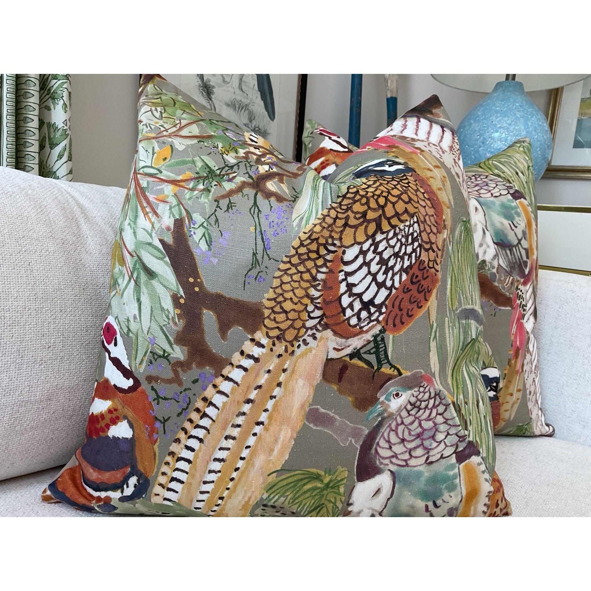 GORGEOUS!

Lovely linen rich and luxurious fabric from Lee Jofa. Game Birds features….well…..game birds. (I think they’re quail?) in wonderfully saturated shades of cinnamon brown and black with foliage in deep green and straw tan. How perfect would