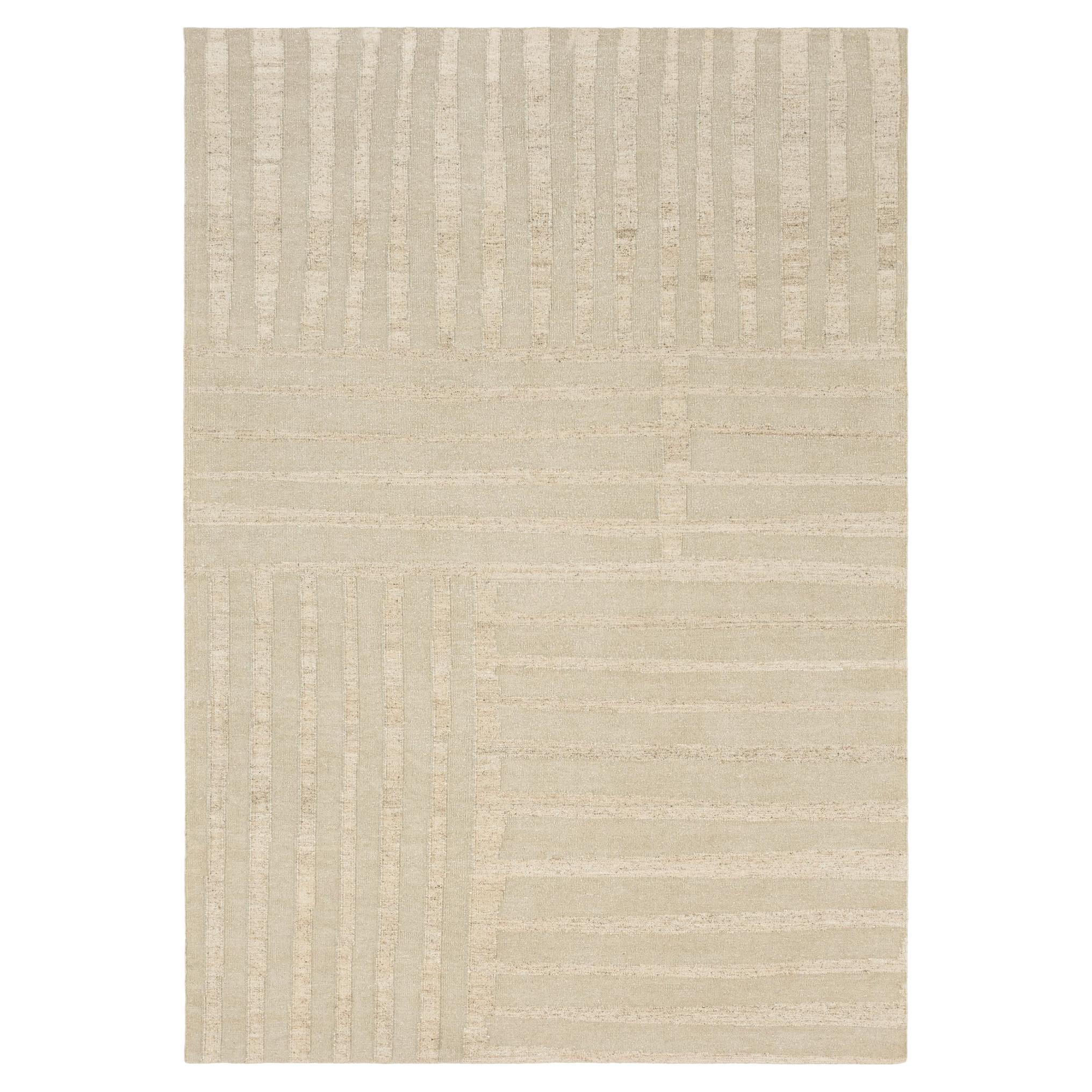 Linen Nettle Stripe Natural Undyed Flatweave Rug by Knots Rugs