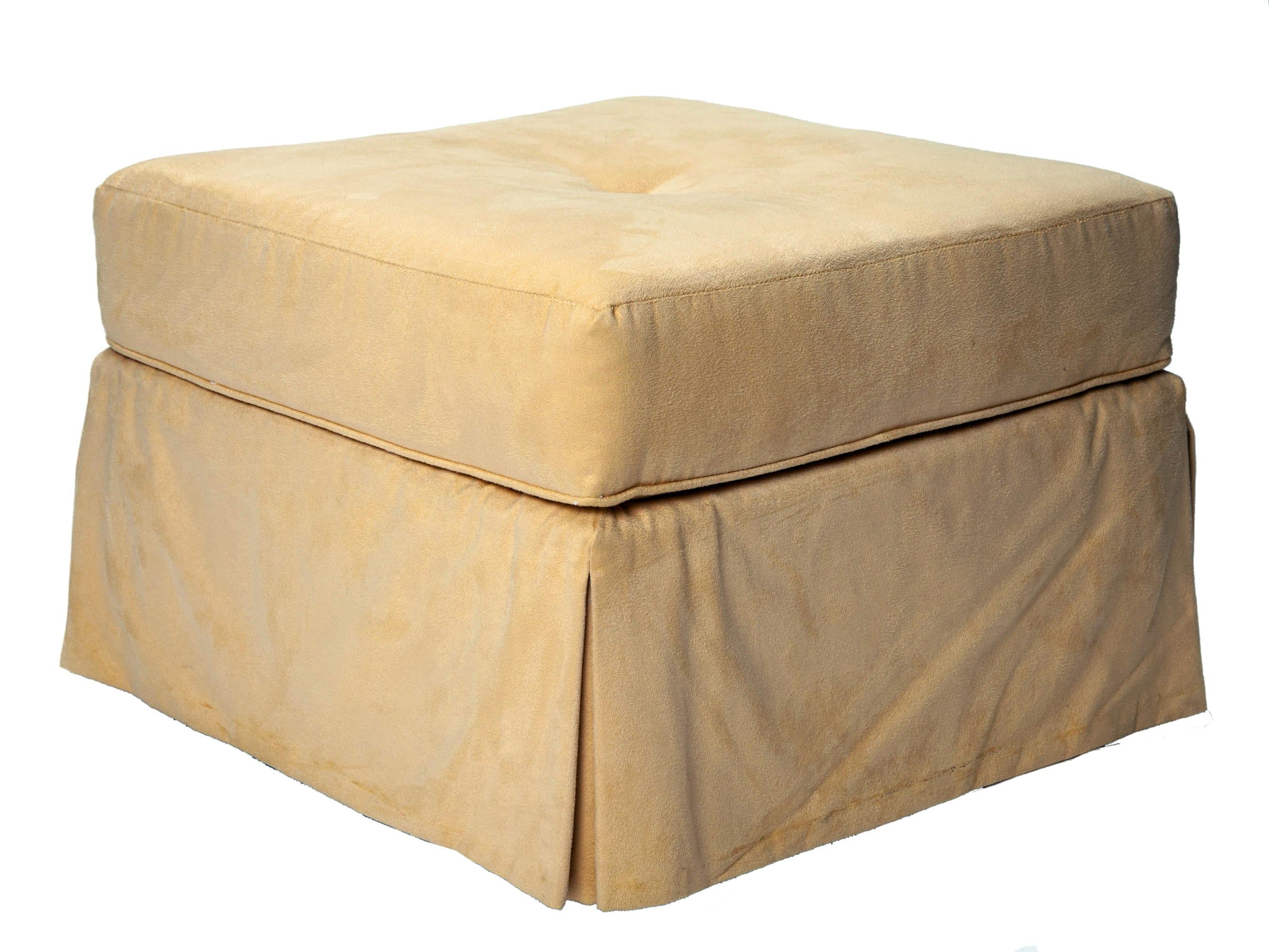 Contemporary Linen Paisley Slipcovered Ottoman For Sale