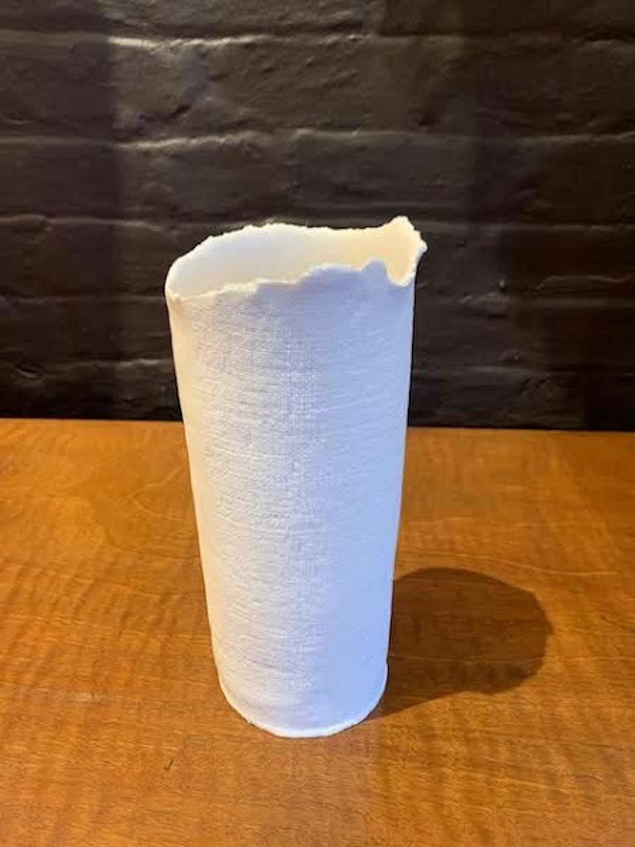 Linen Pattern White Fine Ceramic Handmade Vase, France, Contemporary In New Condition In New York, NY