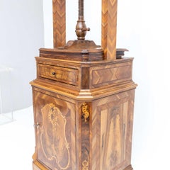 Linen Press with Spindle, Walnut with Inlays, 18th Century