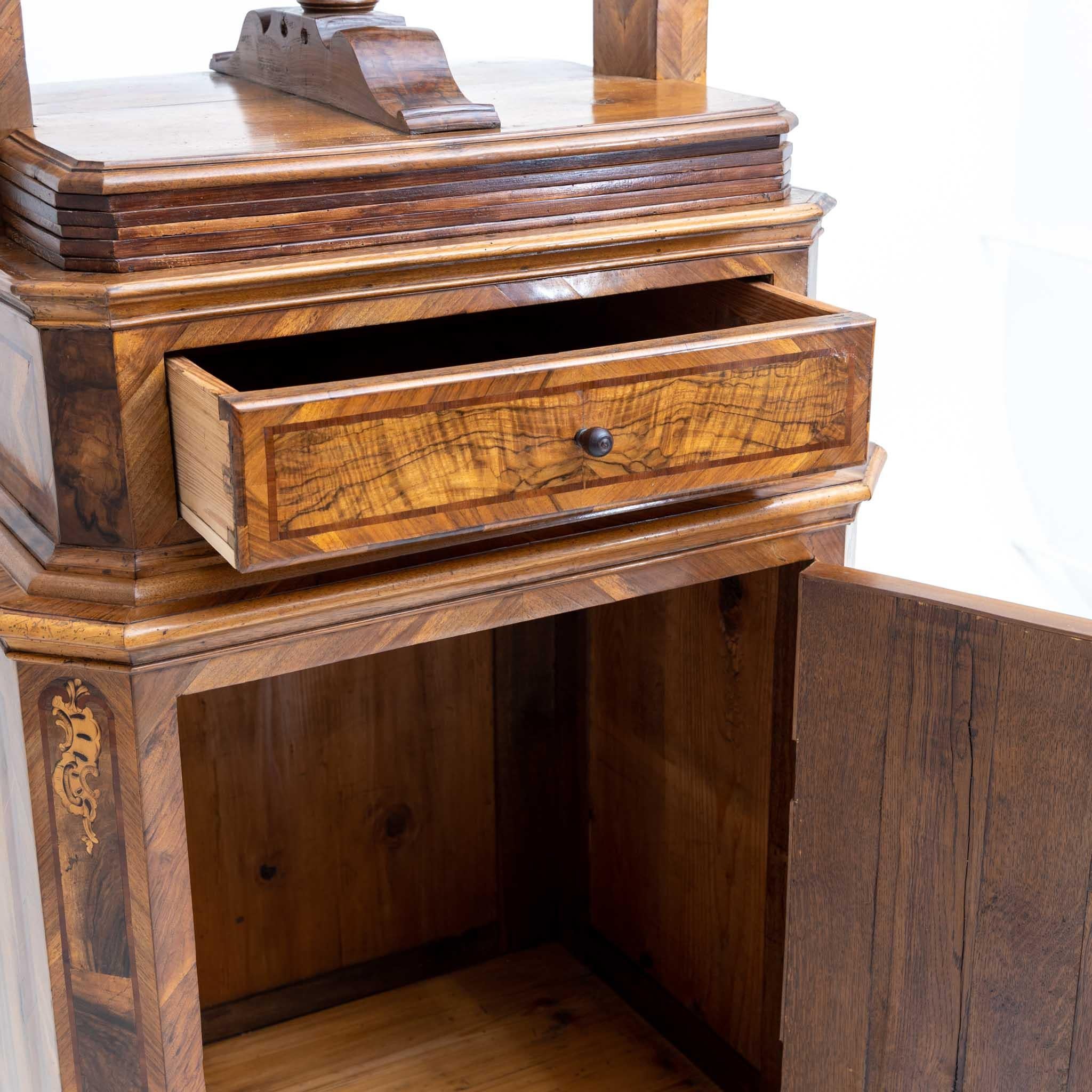 18th Century and Earlier Linen Press with Spindle, Walnut with Inlays, 18th Century For Sale