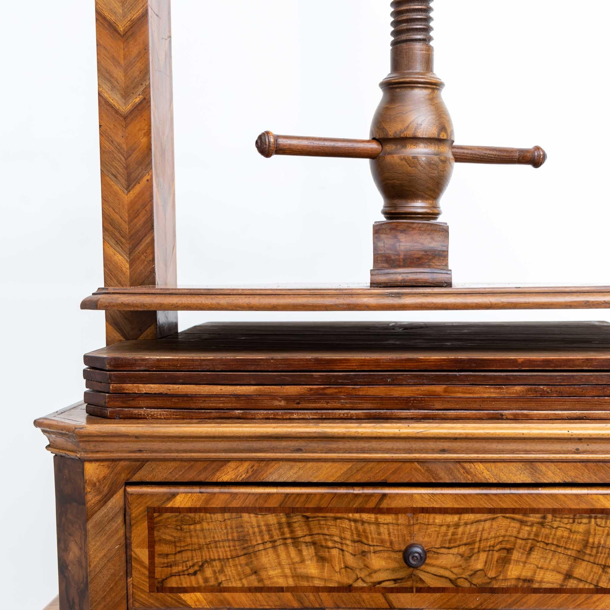 Linen Press with Spindle, Walnut with Inlays, 18th Century For Sale 3