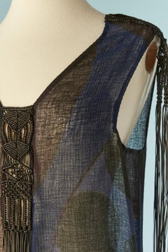 Linen printed sleeveless dress with leather fringes and embellishment FENDI