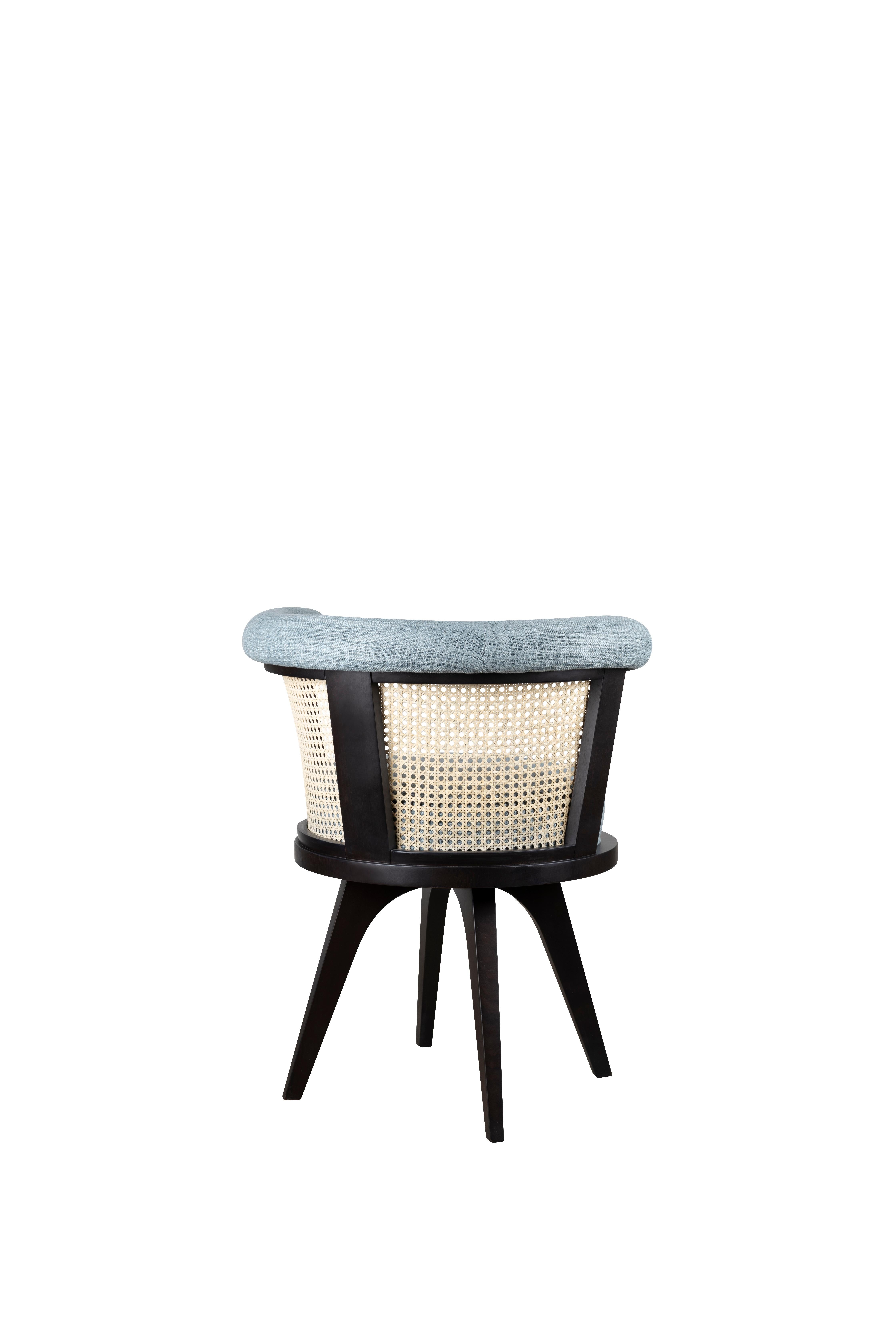 Portuguese Linen Rattan George Dining Chair Wood Handmade in Porgugal by Wood Tailors For Sale