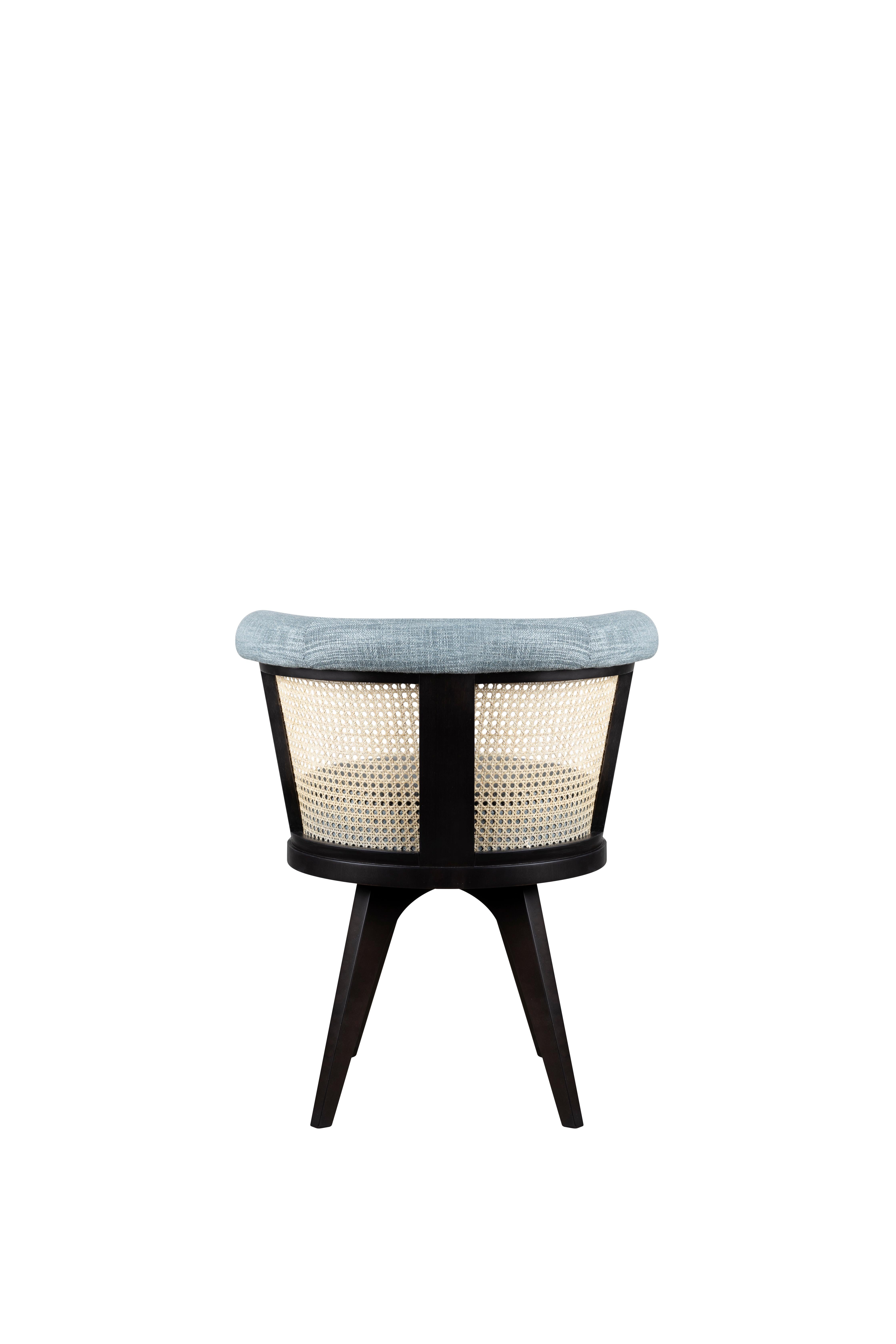 Linen Rattan George Dining Chair Wood Handmade in Porgugal by Wood Tailors In Excellent Condition For Sale In RIO TINTO, PT