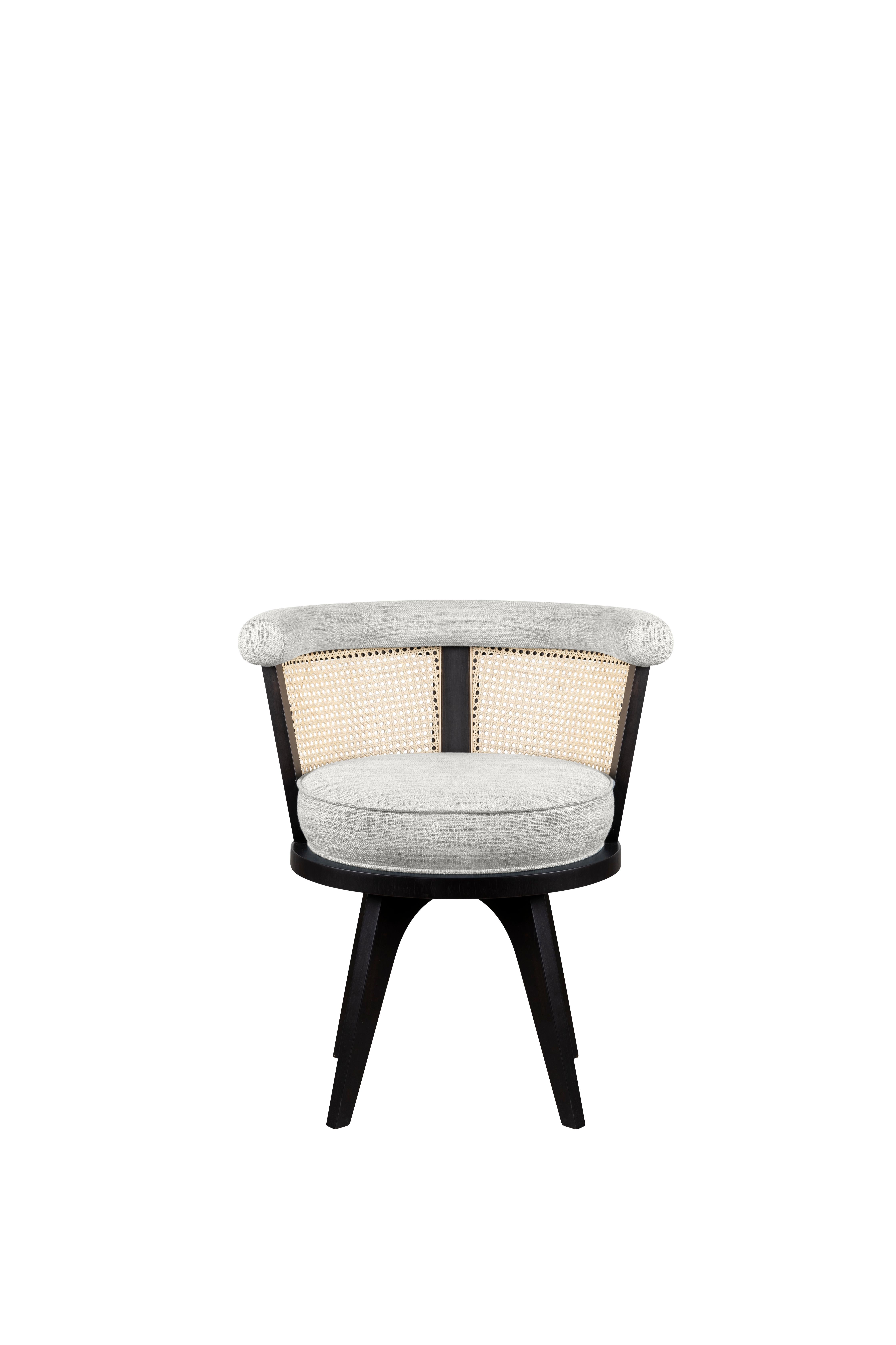 20th Century Linen Rattan George Dining Chair Wood Handmade in Porgugal by Wood Tailors For Sale