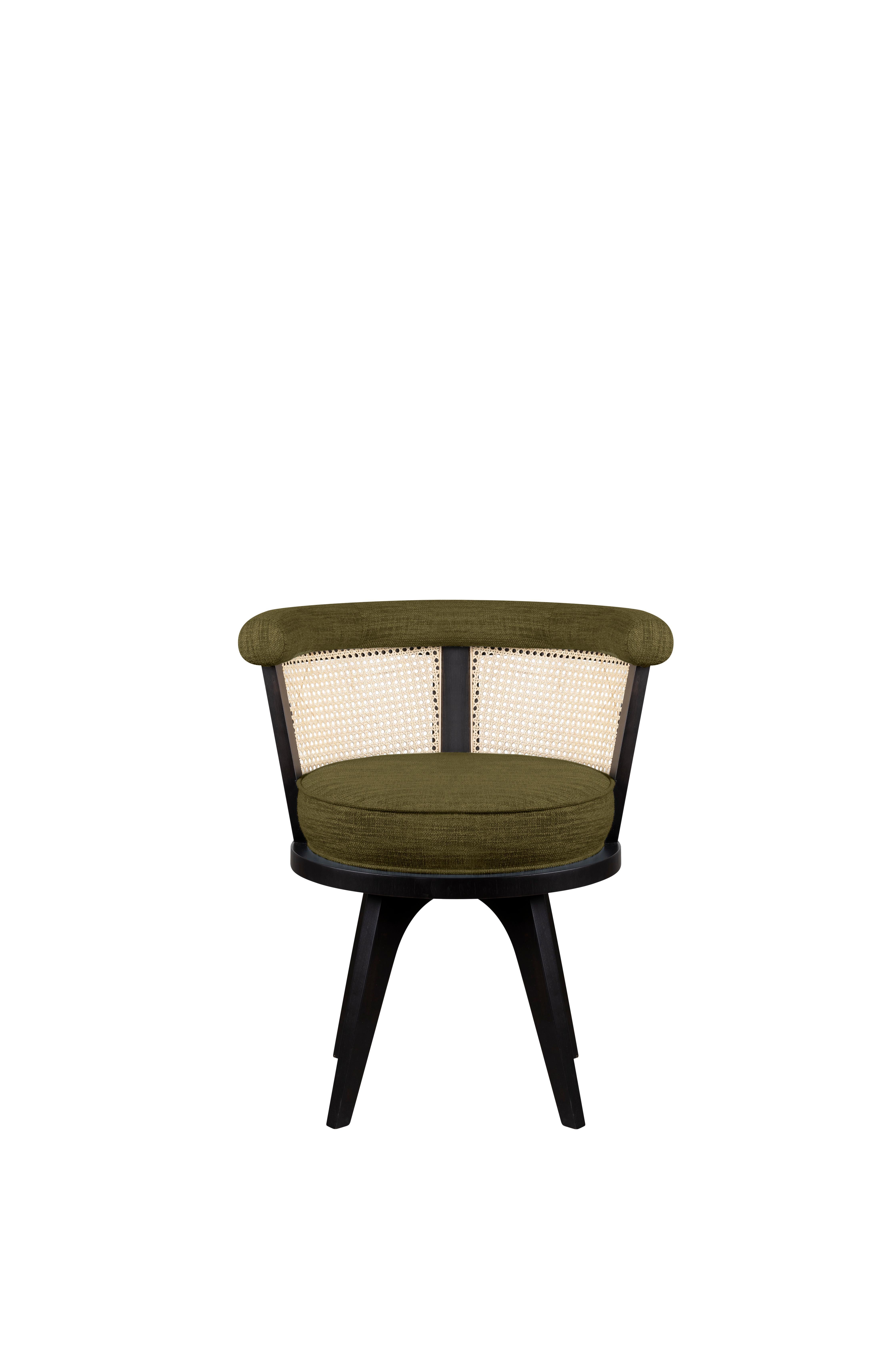 Walnut Linen Rattan George Dining Chair Wood Handmade in Porgugal by Wood Tailors For Sale