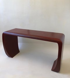 Linen Red Lacquered Sculpted Console Table