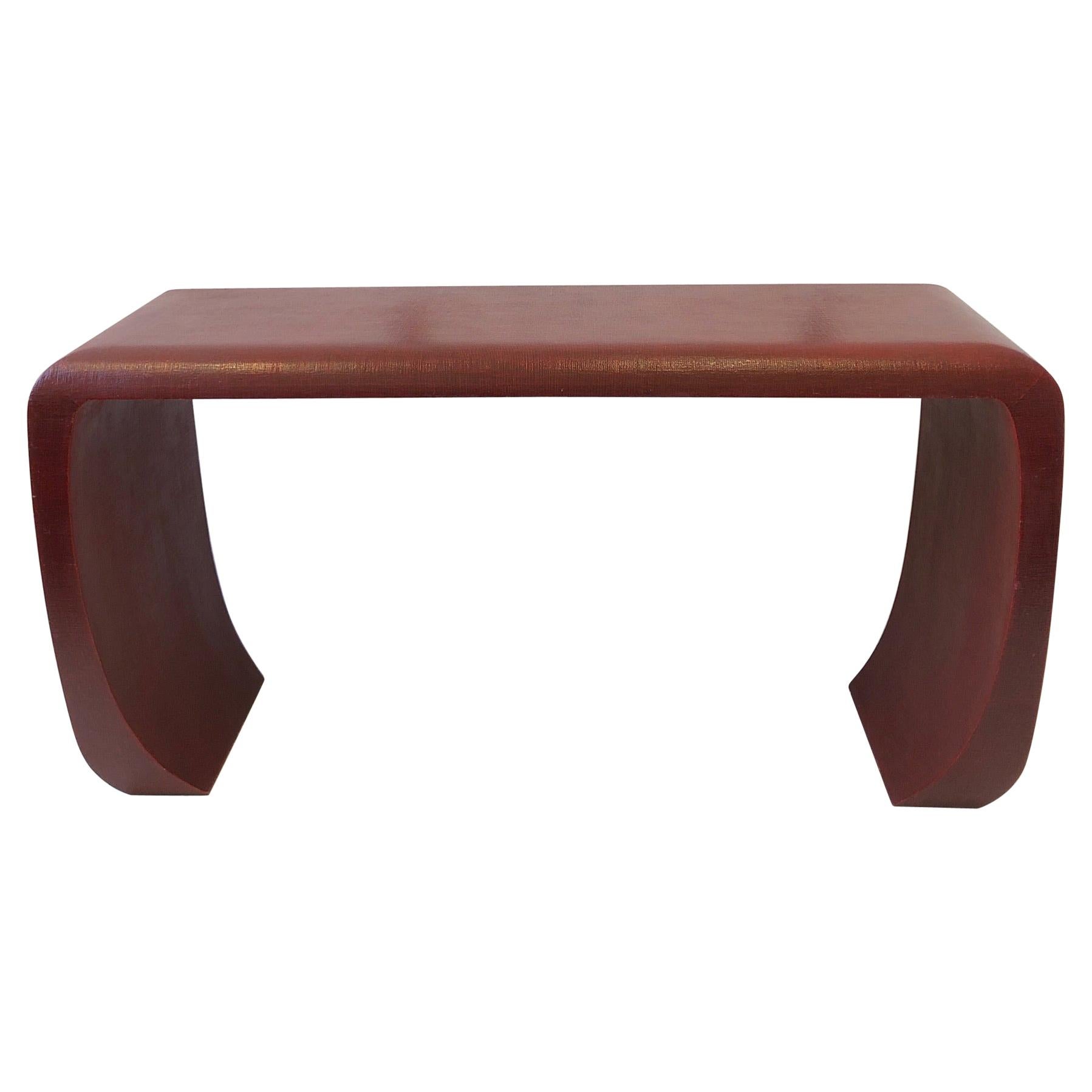 Linen Red Lacquered Sculpted Console Table