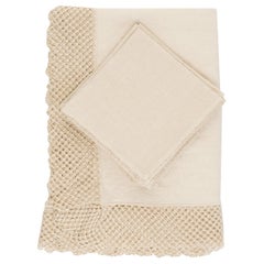 Vintage Linen Set of Tablecloth and 16 Napkins with Macramè by Once Milano