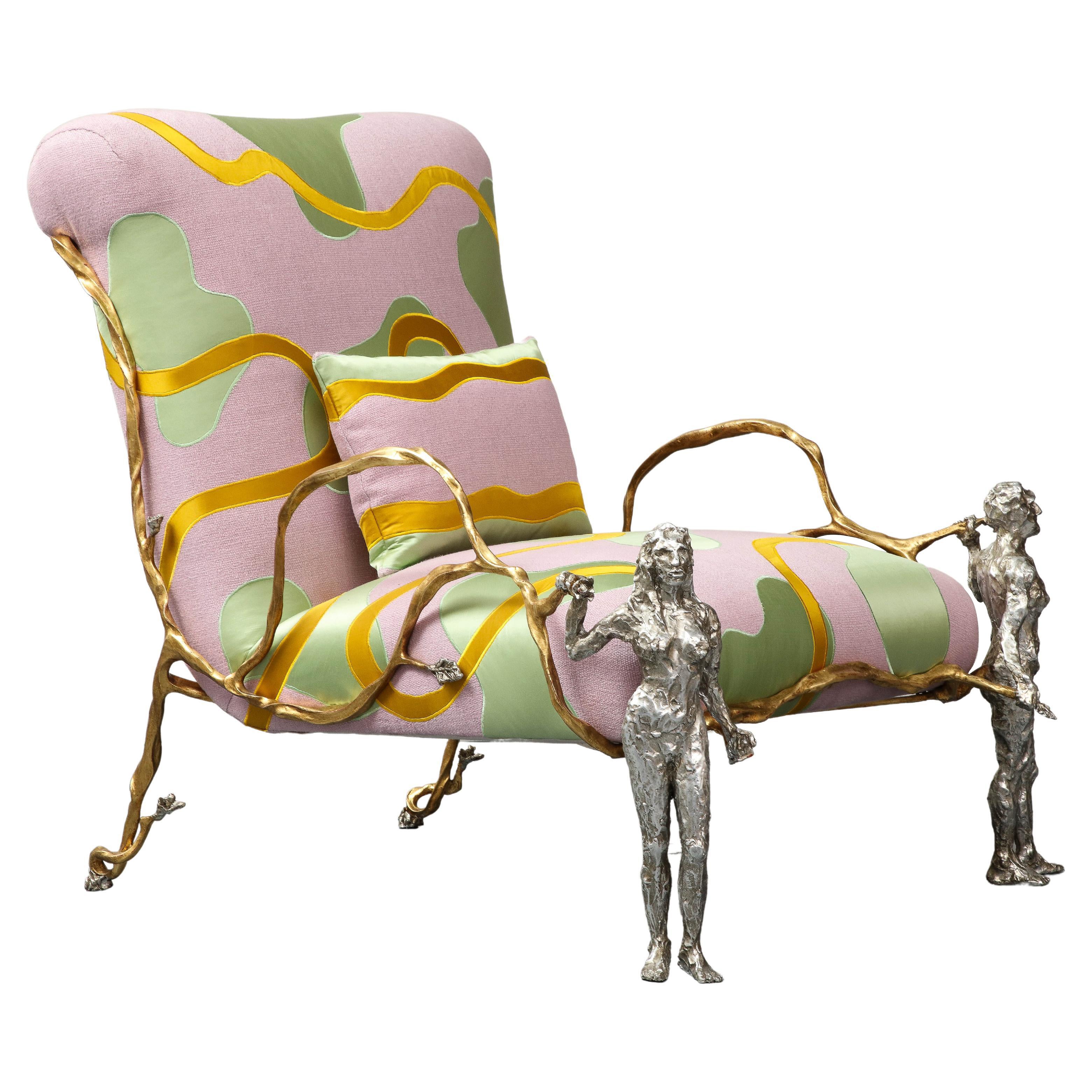 Linen, Silk and Bronze "Elle and Lui" Armchair by Mattia Bonetti, Italy, 2017