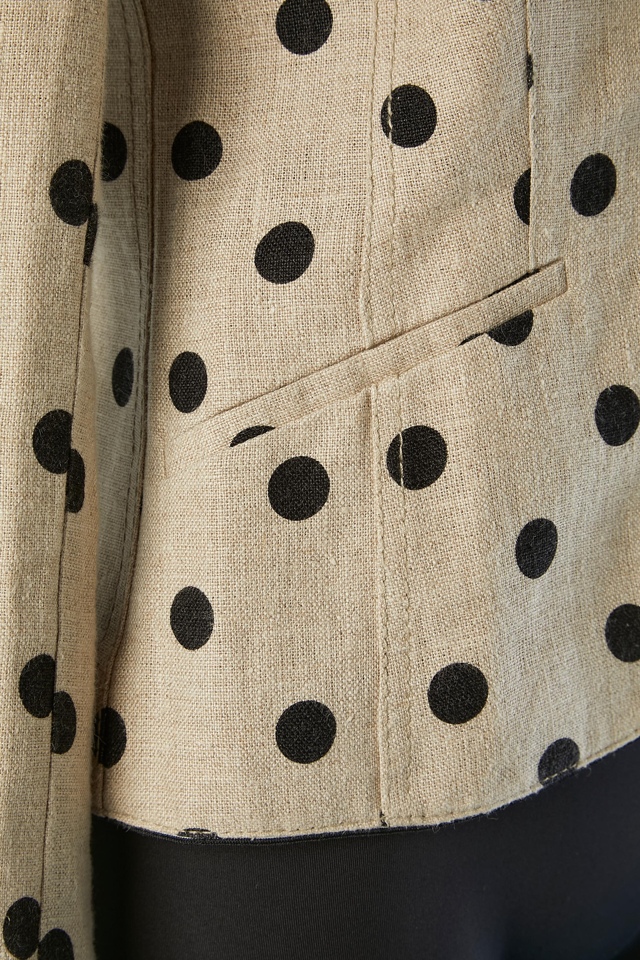 Linen single-breasted jacket with black polka-dots Valentino Roma  In Excellent Condition For Sale In Saint-Ouen-Sur-Seine, FR