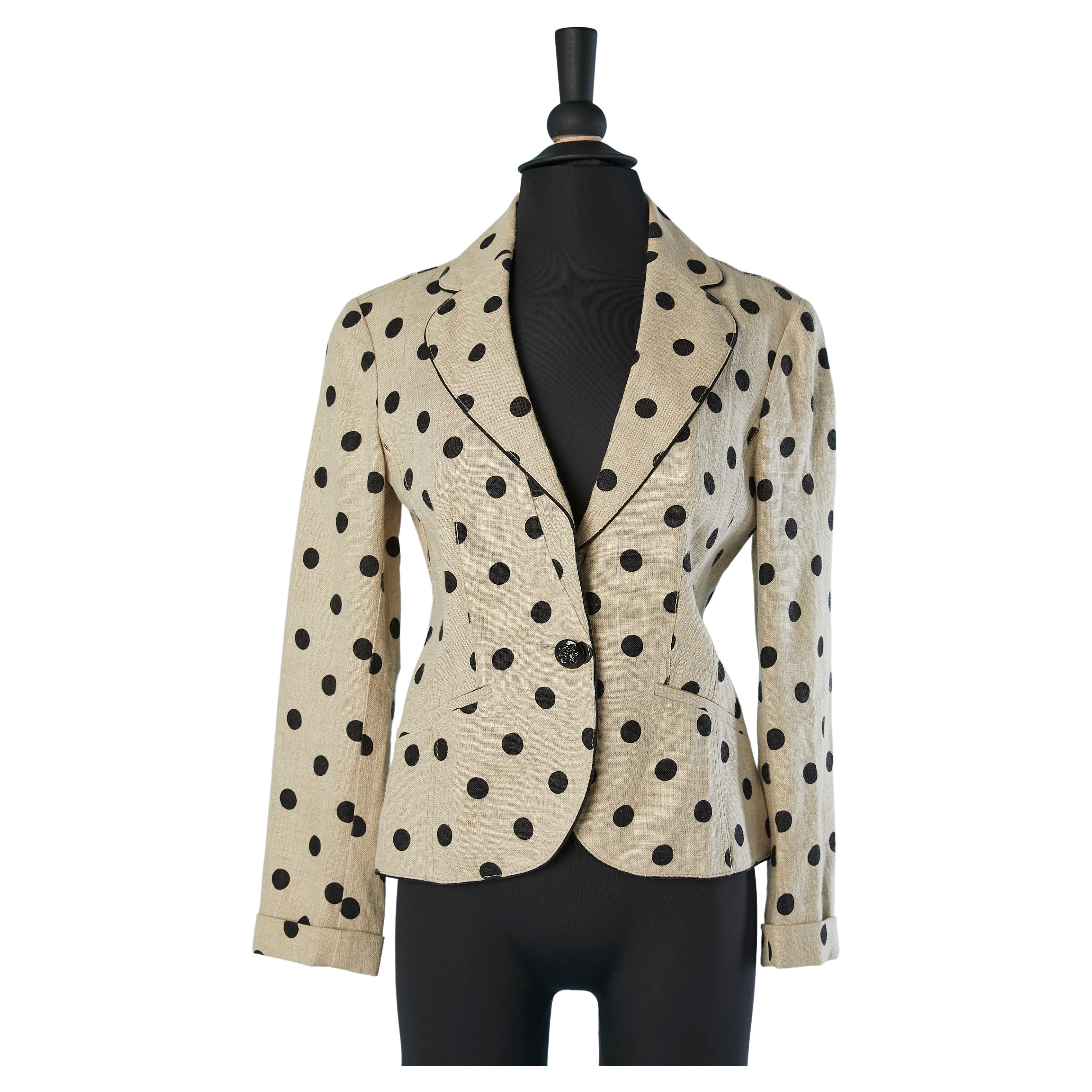 Linen single-breasted jacket with black polka-dots Valentino Roma  For Sale